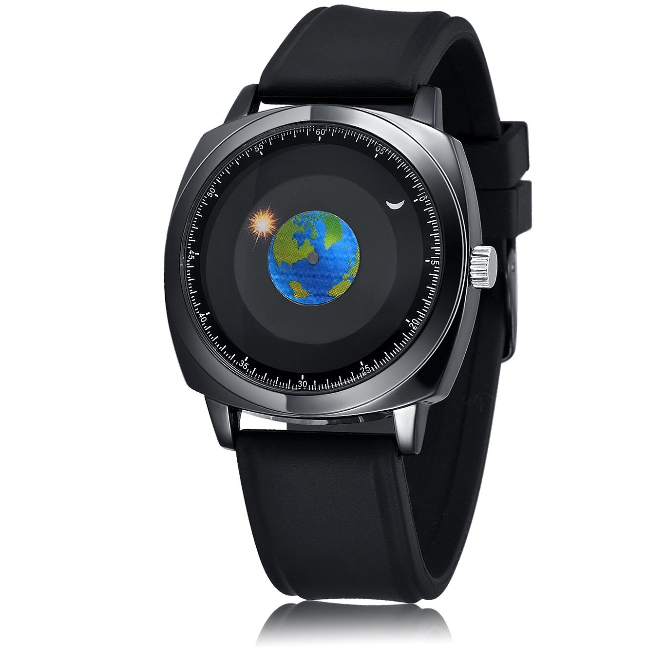 MINILUJIA 50M Waterproof Men's World Map Watch - Creative Starry Universe Design with Rotating Earth Globe, Moon & Sun - Unique Cool Personalized Gift for Men - Perfect for Outdoor Adventures, Travel & Fashion Statement