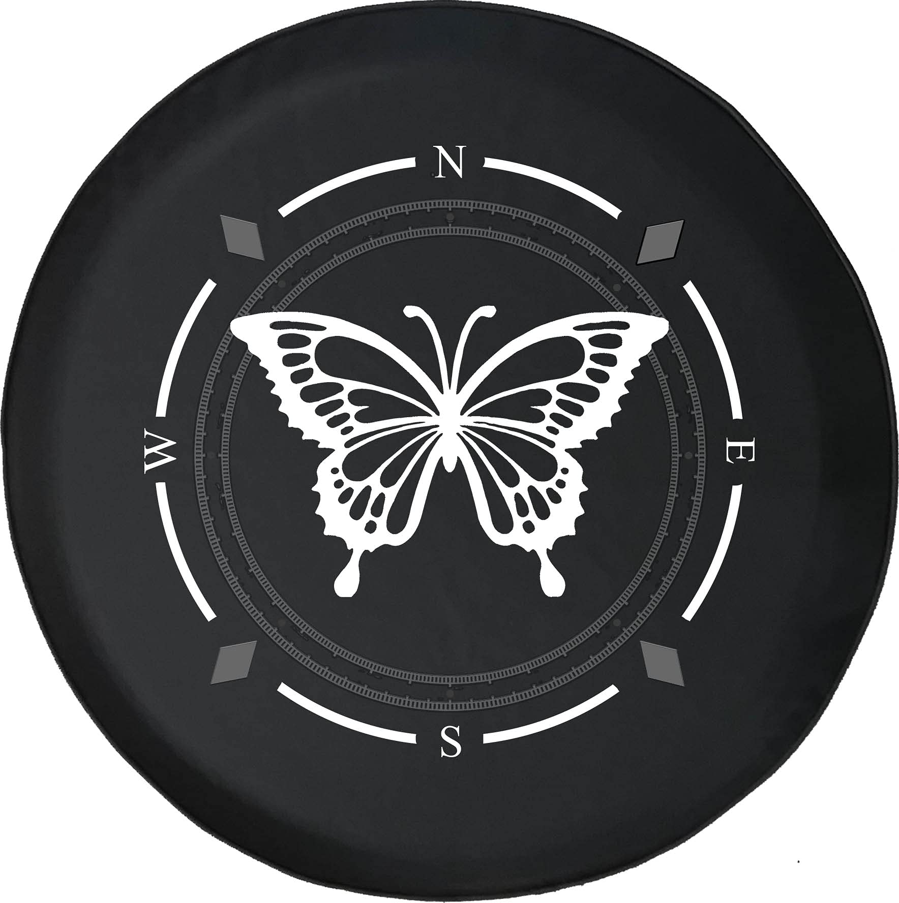 American Unlimited Spare Tire Cover with Compass & Butterfly Design - Universal Fit for SUV, Trailer, RV & Most Vehicles | Durable Wheel Protection for Off-Road Adventures & Camping Trips