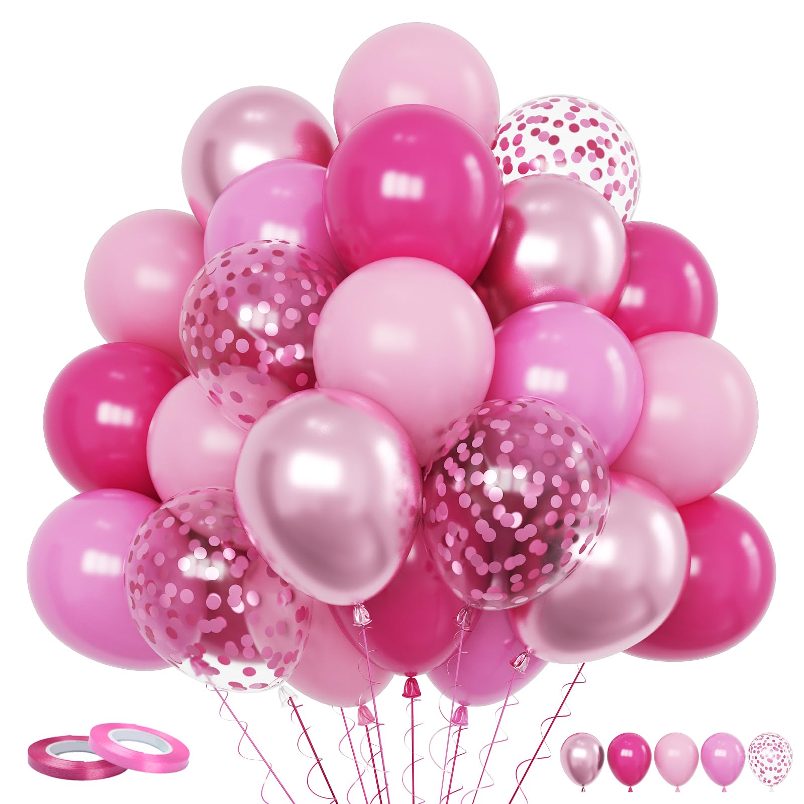 60PCS Hot Pink Latex Balloons - 12 Inch Pink Confetti Balloons for Baby Shower, Birthday Party, Wedding & Princess Theme Decorations | Pastel Pink Metallic Helium Balloons for Girls & Women | Perfect for Indoor & Outdoor Party Decor