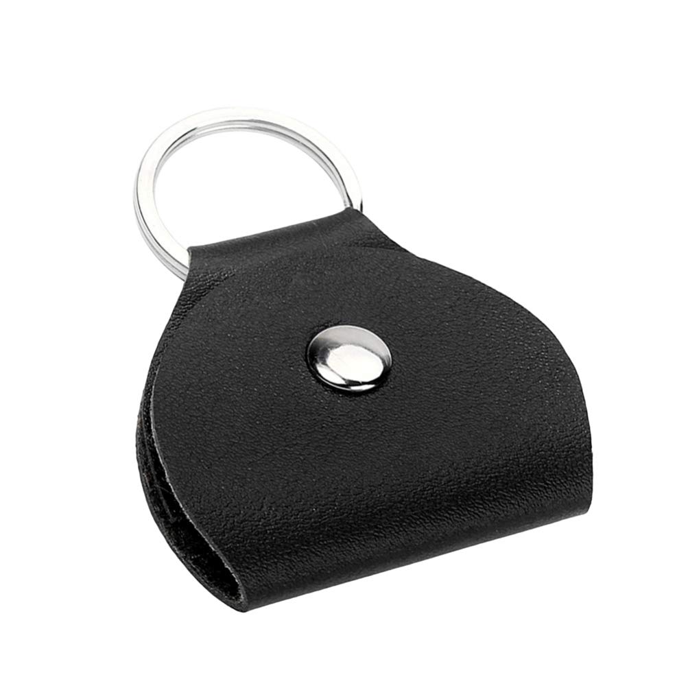 EXCEART Black Leather Guitar Keychain with Plectrum Holder - Music Accessories for Bass, Ukulele, and Guitar - Perfect for Musicians, Guitarists, and Music Lovers (Black) - Great for Gigs, Practice, and Travel