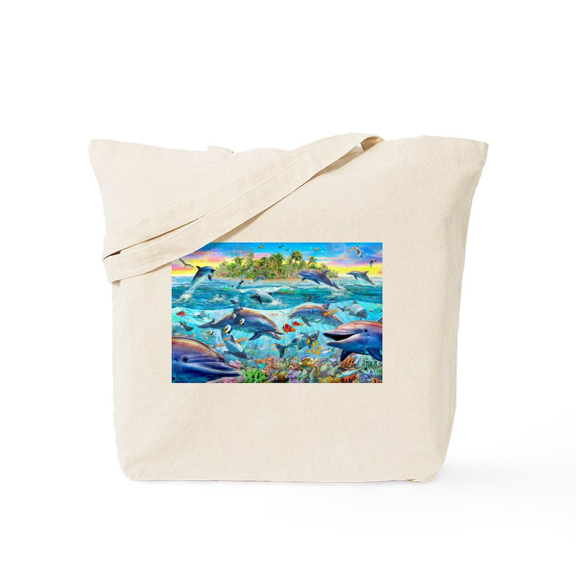 Dolphin Reef Canvas Tote Bag - Eco-Friendly Reusable Shopping Bag for Beach, Grocery & Everyday Use | Natural Cotton Carryall