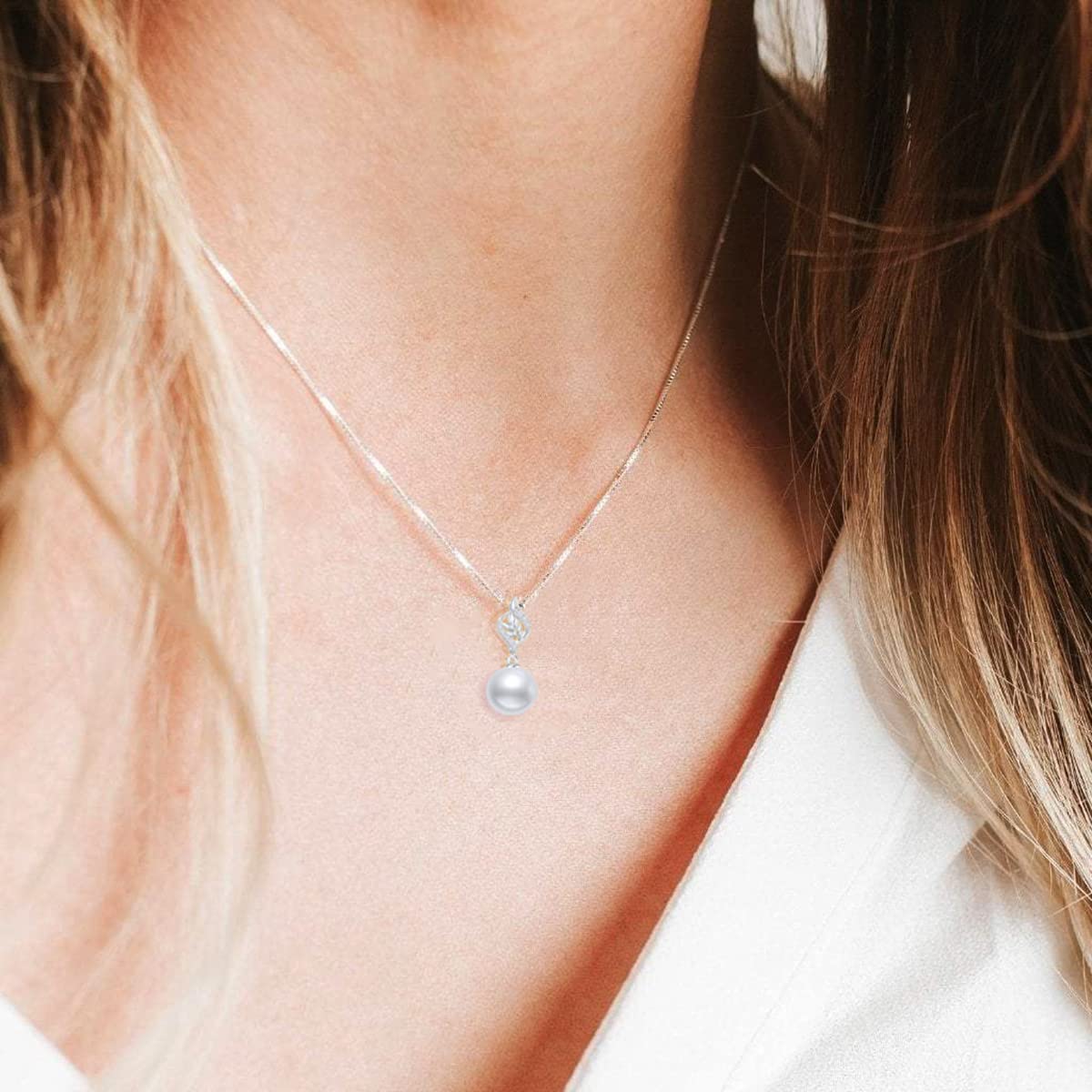 14K Gold Diamond Leaf Pearl Necklace for Women - Real Gold Box Chain & Pendant - Elegant Anniversary Gift for Wife - Christmas Jewelry Present for Her (16-18 Inch) - Perfect for Weddings, Date Nights & Special Occasions