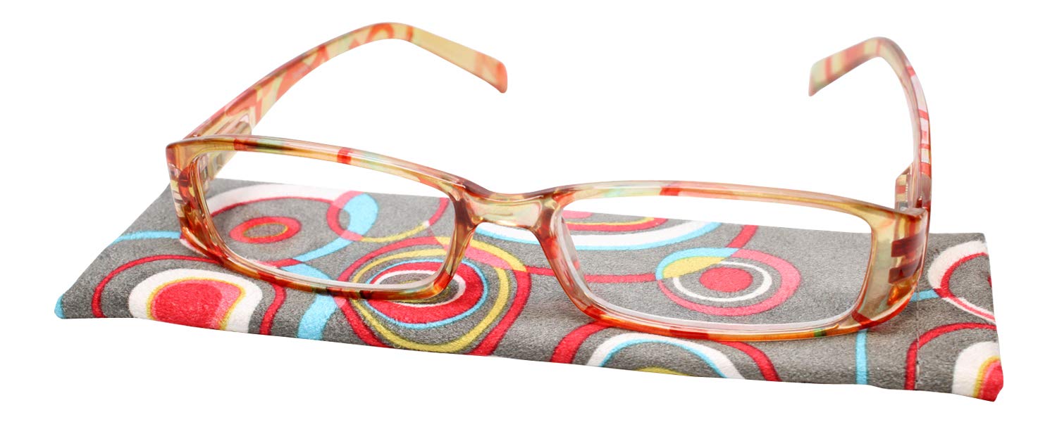 Calabria 733 Rectangular Reading Glasses for Women - Retro Geometric Circle Pattern Designer Fashion Readers with Soft Case - Perfect for Reading, Office Work, and Stylish Everyday Wear