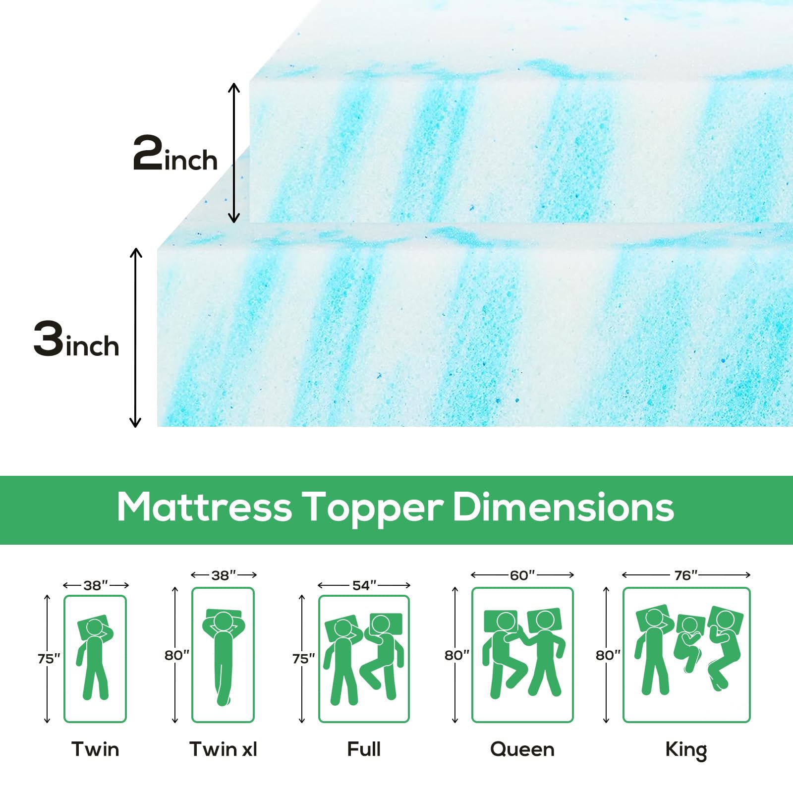 3 Inch Cooling Memory Foam Mattress Topper - Twin Size for Sleeper Sofa, RV & Camper - CertiPUR-US Certified - Pressure Relief & Temperature Regulation for Better Sleep