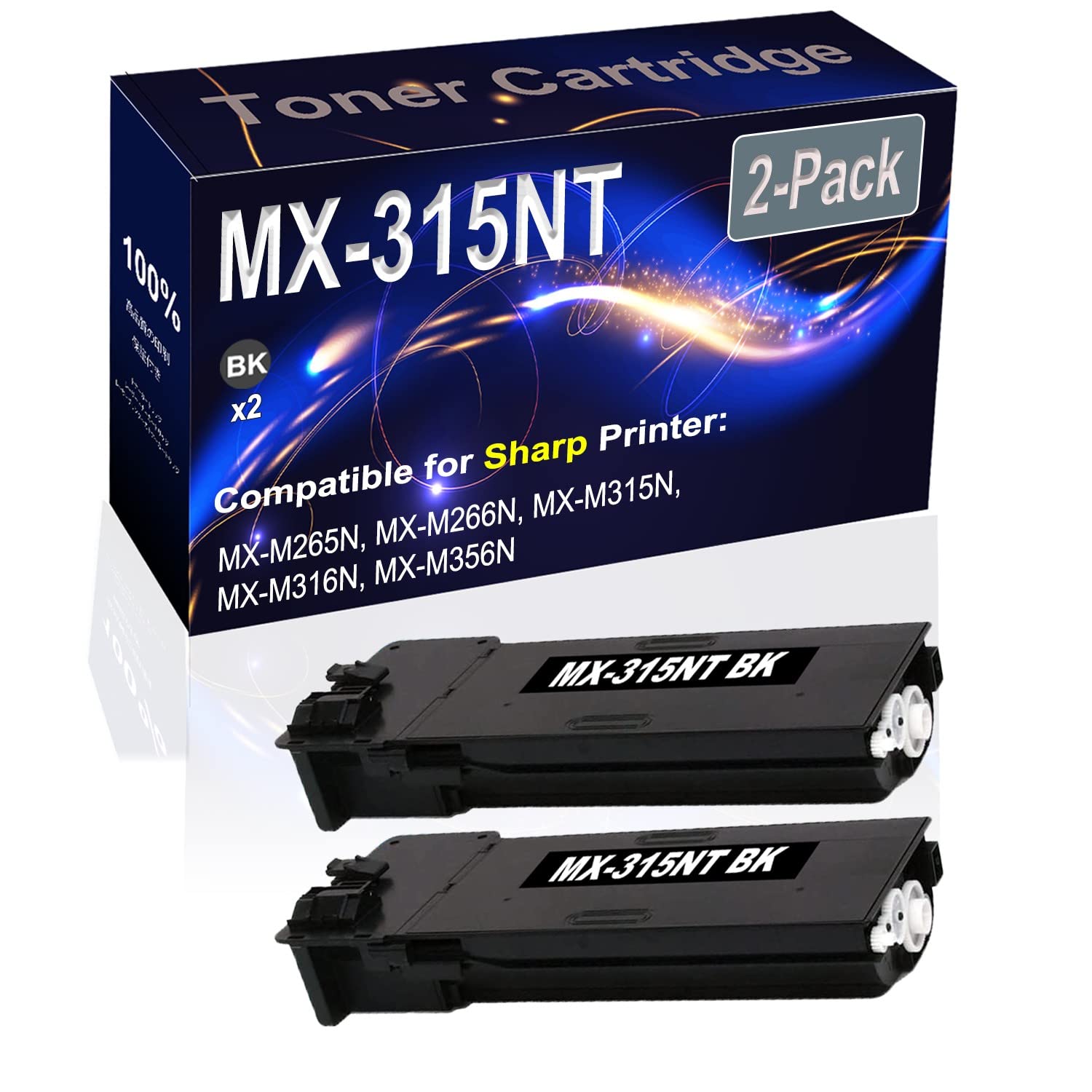 2-Pack High Capacity Black Laser Printer Cartridge - Compatible with Sharp MX-M265N, MX-M266N, MX-M315N, MX-M316N, MX-M356N Printers - Replacement for MX-315NT MX315NT - Perfect for Office & Home Printing Needs