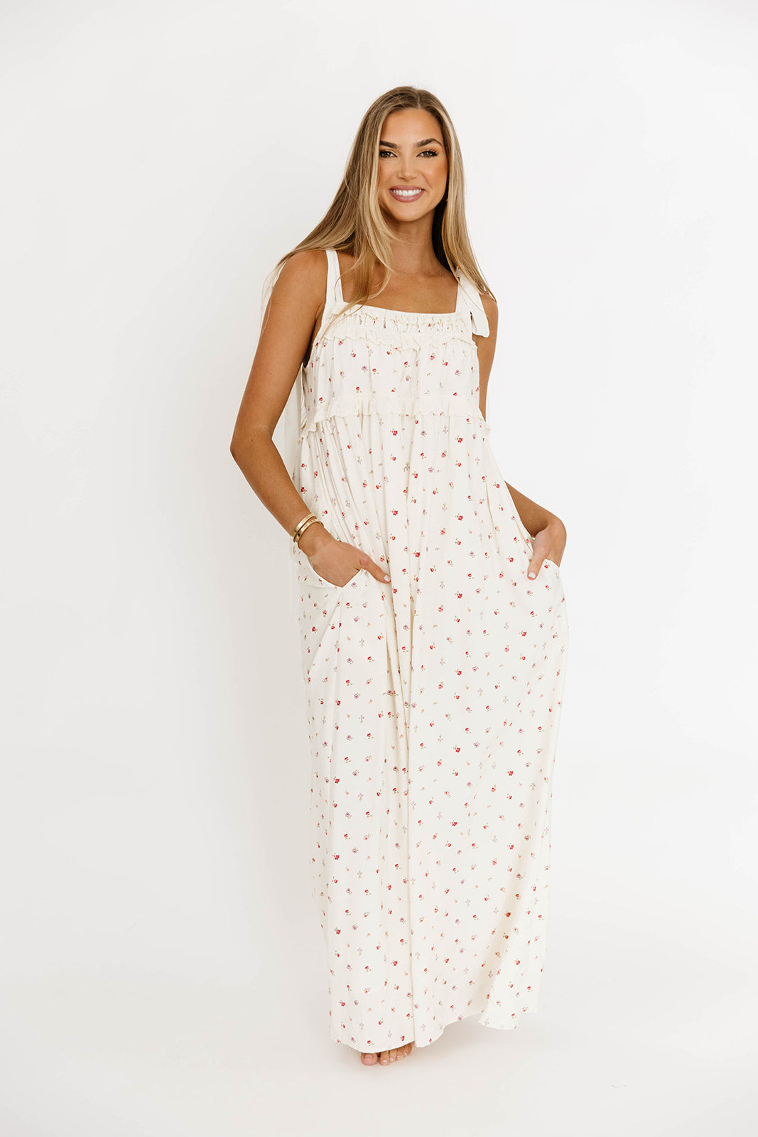 Ellery Women's Floral Maxi Dress with Bow Straps - Bump Friendly Maternity Dress for Pregnancy, Nursing & Postpartum - Perfect for Baby Showers, Weddings & Summer Vacations