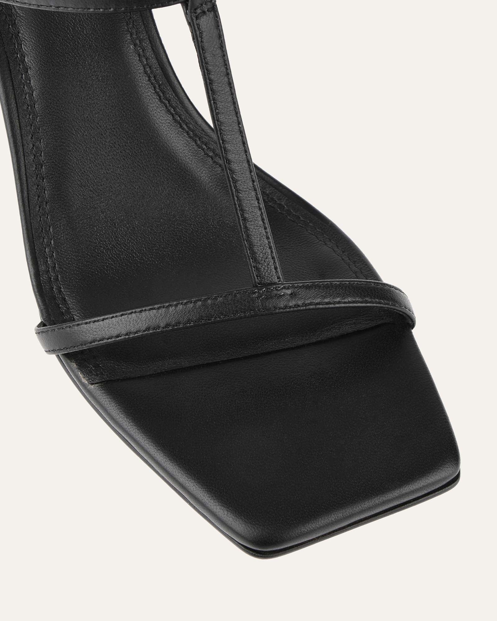 Ophelia Black Leather Mid Heel Wedges - Comfortable Women's Sandals for Summer, Office & Casual Outfits