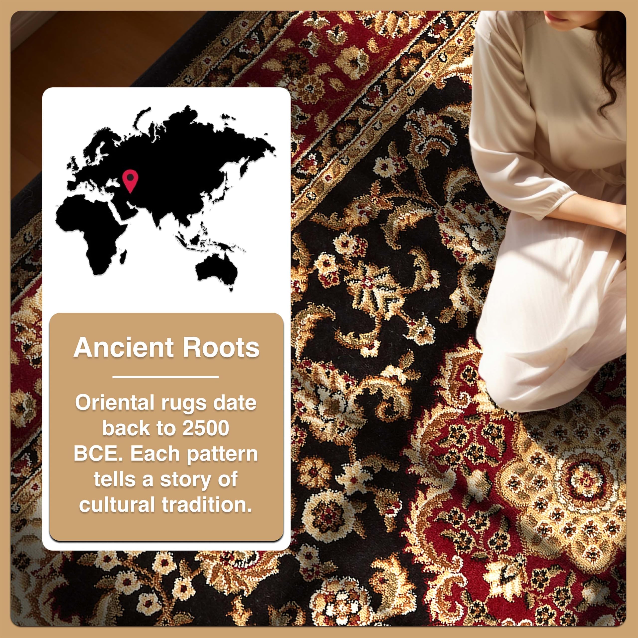 Well Woven Barclay Collection Medallion Kashan Black 5 ft Round Area Rug - Soft Non-Slip Living Room Rug, Bedroom Carpet & Dining Room Floor Mat for Home Decor & Comfort