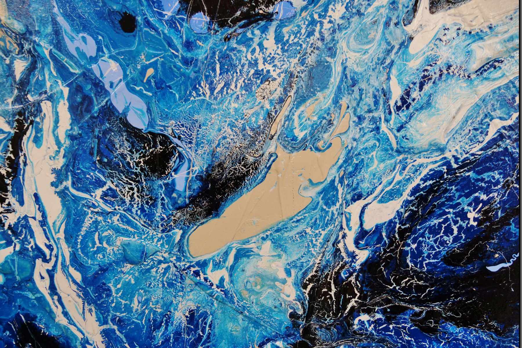 Oceanic Currents 140cm x 180cm Blue Cream Textured Abstract Canvas Wall Art - Modern Home Decor for Living Room, Bedroom & Office