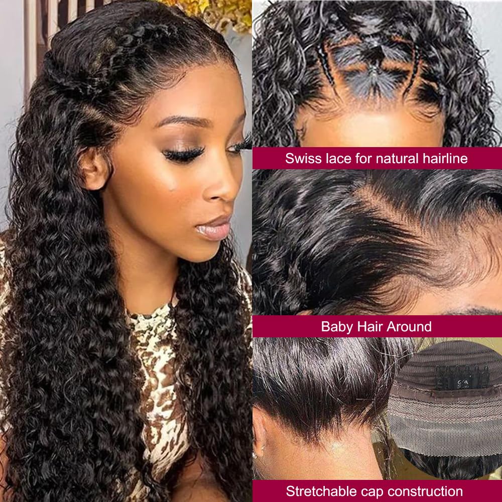 WIGMY 200% Density Mongolian Curly Lace Front Wig 13x6 HD Lace Pre-Plucked with Baby Hair - 100% Unprocessed Virgin Human Hair Glueless Wig in Natural Black (24 Inch) for Daily Wear, Cosplay & Special Occasions
