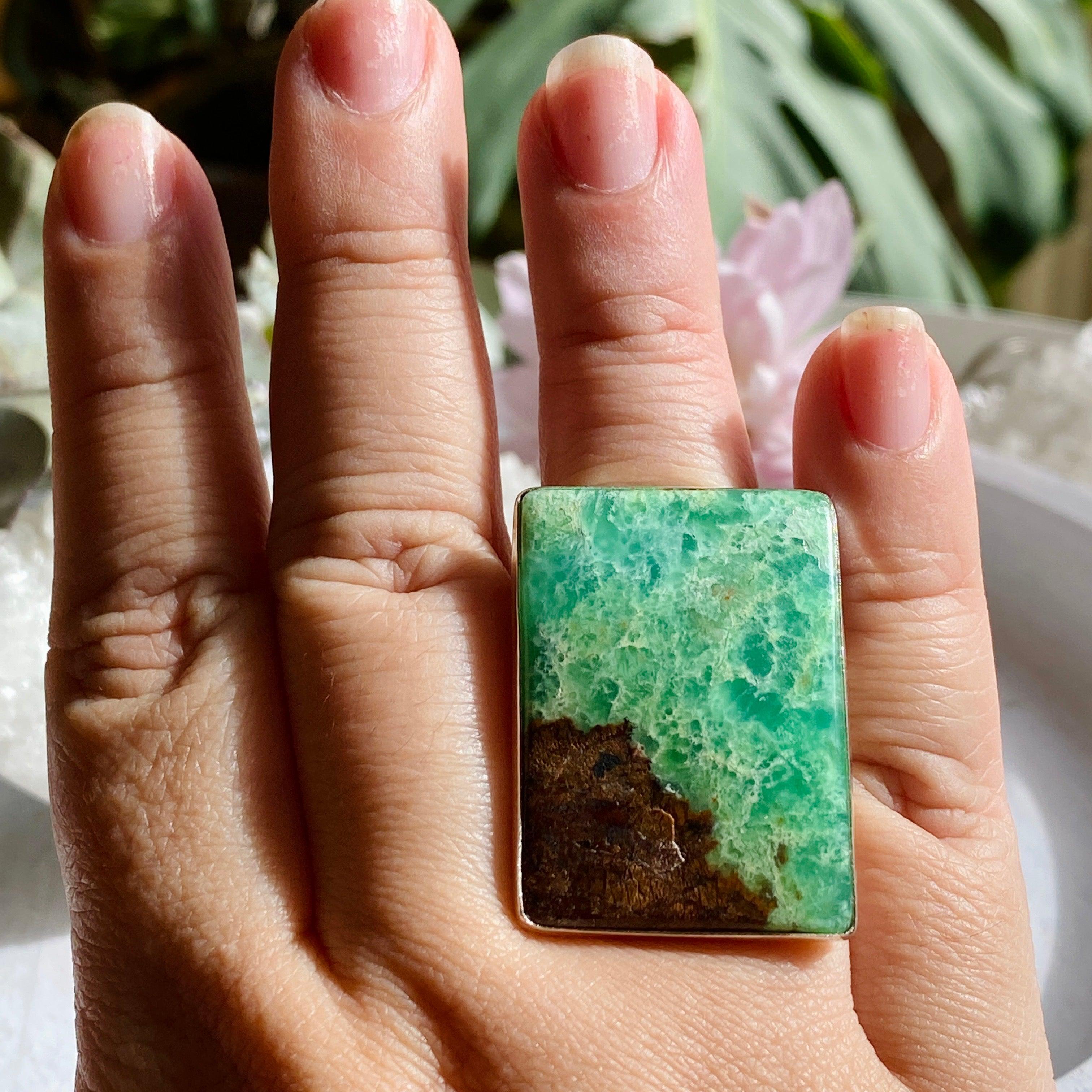 Chrysoprase Rectangle Ring Size 10.5 - KRGJ673 | Elegant Green Gemstone Jewelry for Women, Perfect for Weddings, Parties & Everyday Wear