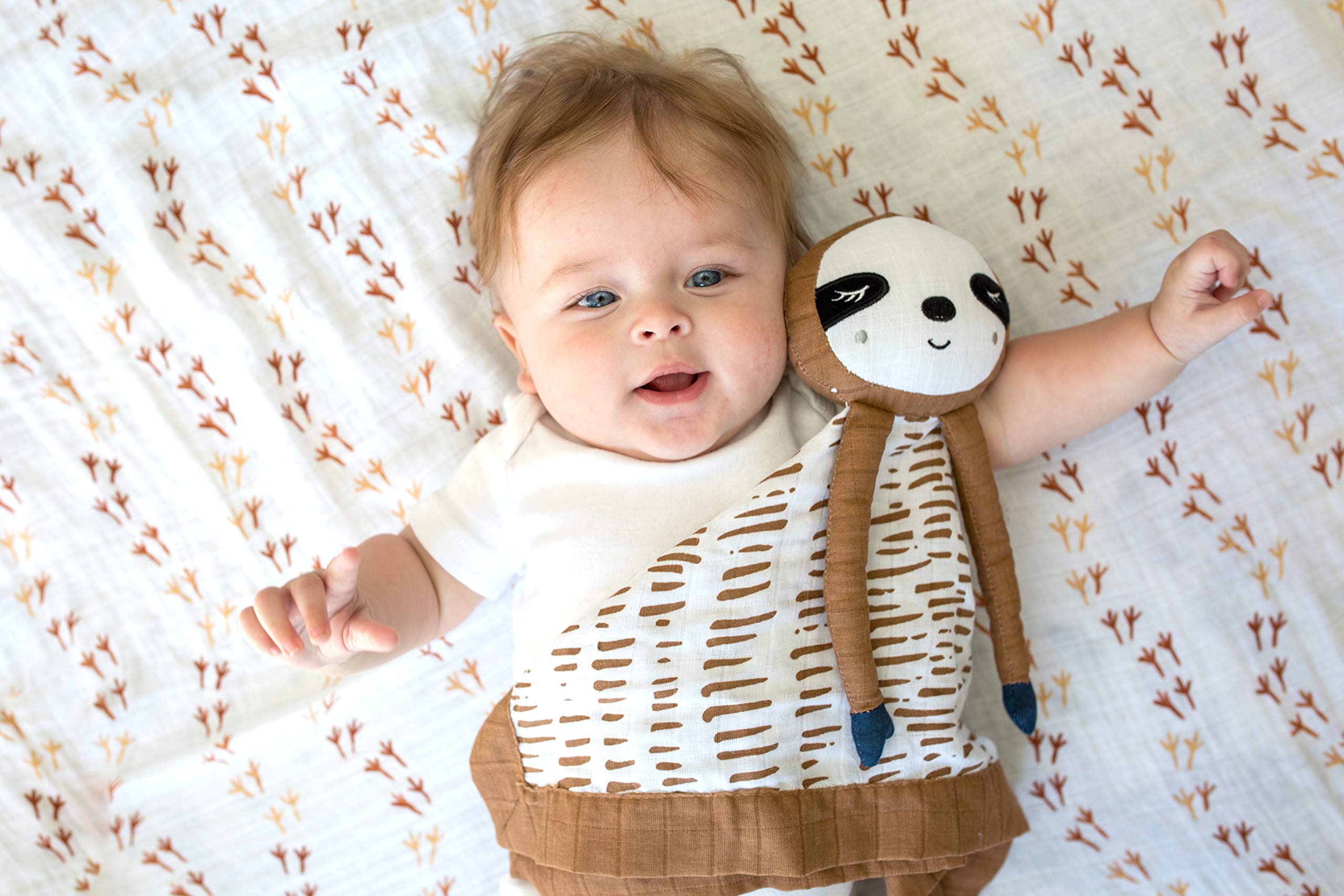 Lulujo Baby Muslin Lovies Toy - Soft Sloth Lovey Blanket for Newborns & Infants | Perfect for Cuddling, Soothing, and Nursery Decor