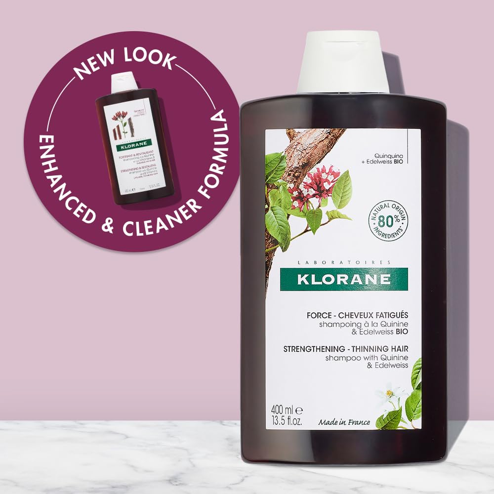 Klorane Strengthening Shampoo with Quinine & B Vitamins for Thinning Hair - 6.7 Fl Oz | Volumizing & Hair Growth Treatment for Men & Women | Daily Use for Fine, Weak Hair