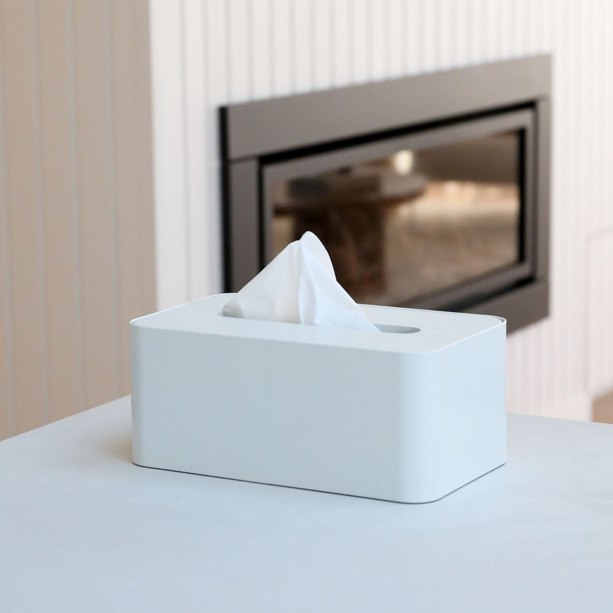 DESIGNSTUFF White Tissue Box Holder - Elegant Home Decor for Living Room, Bedroom & Office