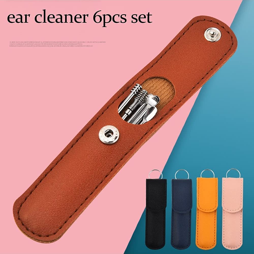 6PCS Stainless Steel Ear Wax Cleaner Tool Set - Safe & Hygienic Ear Pick Removal Kit with Curette for Men & Women - Perfect for Home, Travel, and Personal Ear Care (Black)