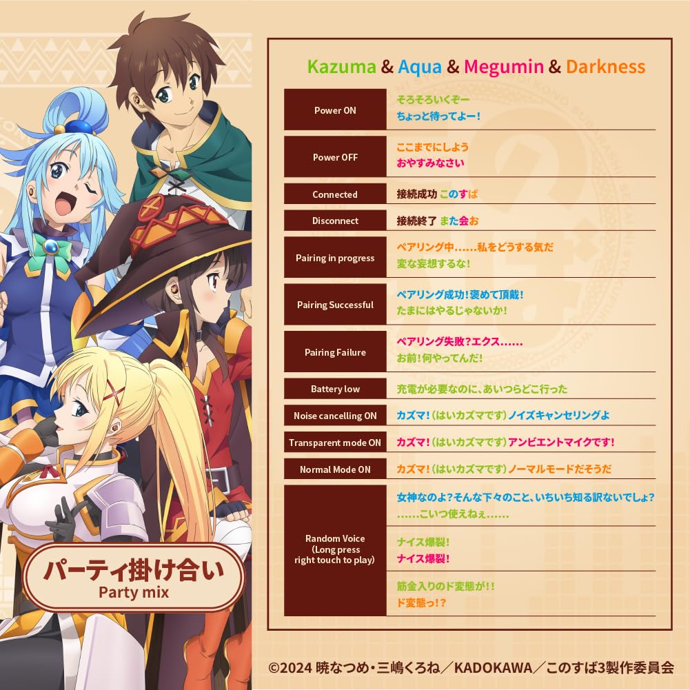 AVIOT KonoSuba Wireless Earbuds TE-D01v-KSB - Official Licensed Anime Earbuds with Noise Cancelling, Japanese Voice & Special Edition Design | Perfect for Anime Fans, Gaming & Commuting