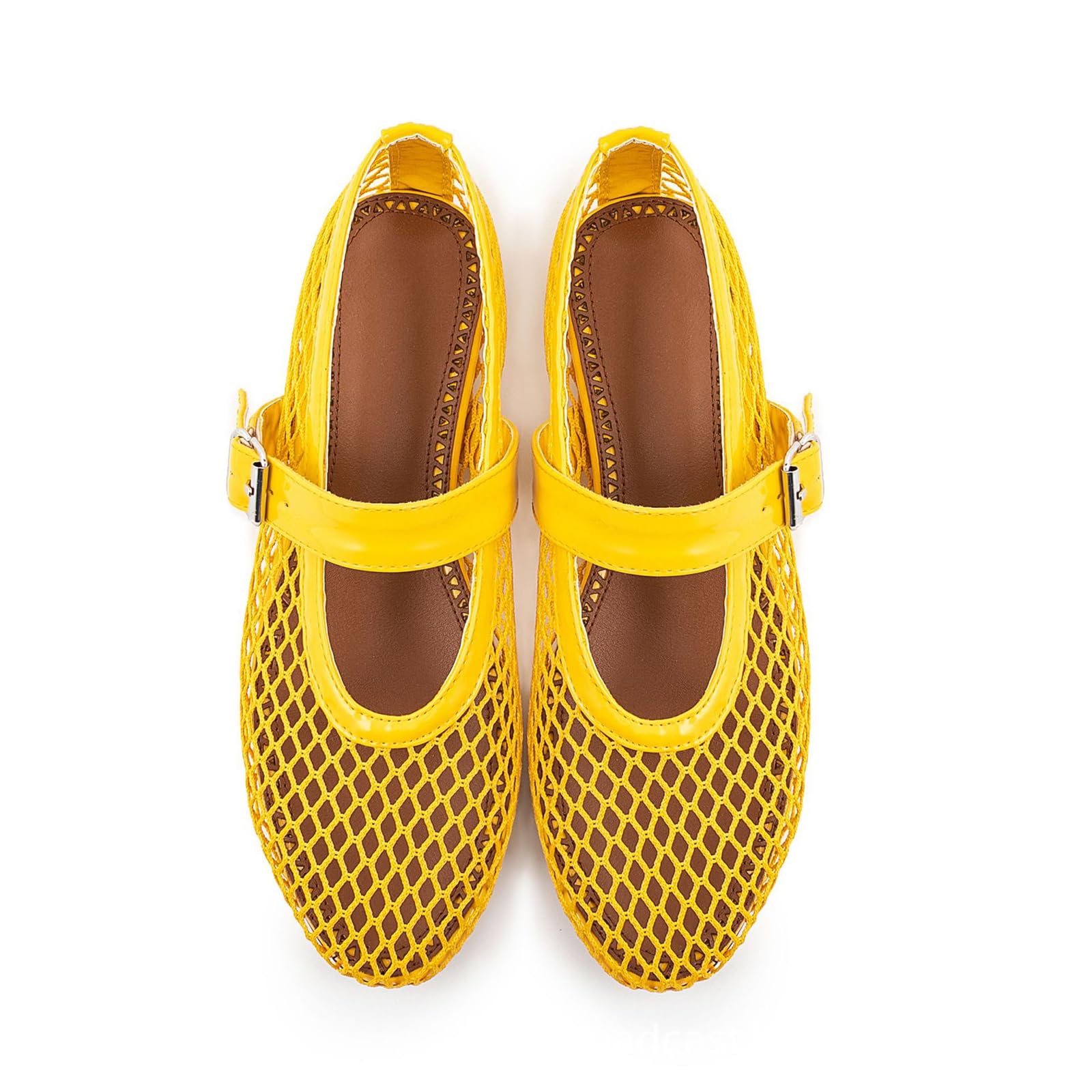 Women's Casual Buckle Dance Shoes - Comfortable Round Toe Flats for Dancing, Parties & Everyday Wear | Hollow Design, Yellow, Size 5.5 | Perfect for Latin, Ballroom, Salsa & Social Events