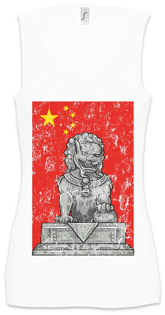 Urban Backwoods Chinese Lion Statue & Flag Women's Workout Tank Top - Gym Fitness Training Shirt for Yoga, Running & Athletic Wear
