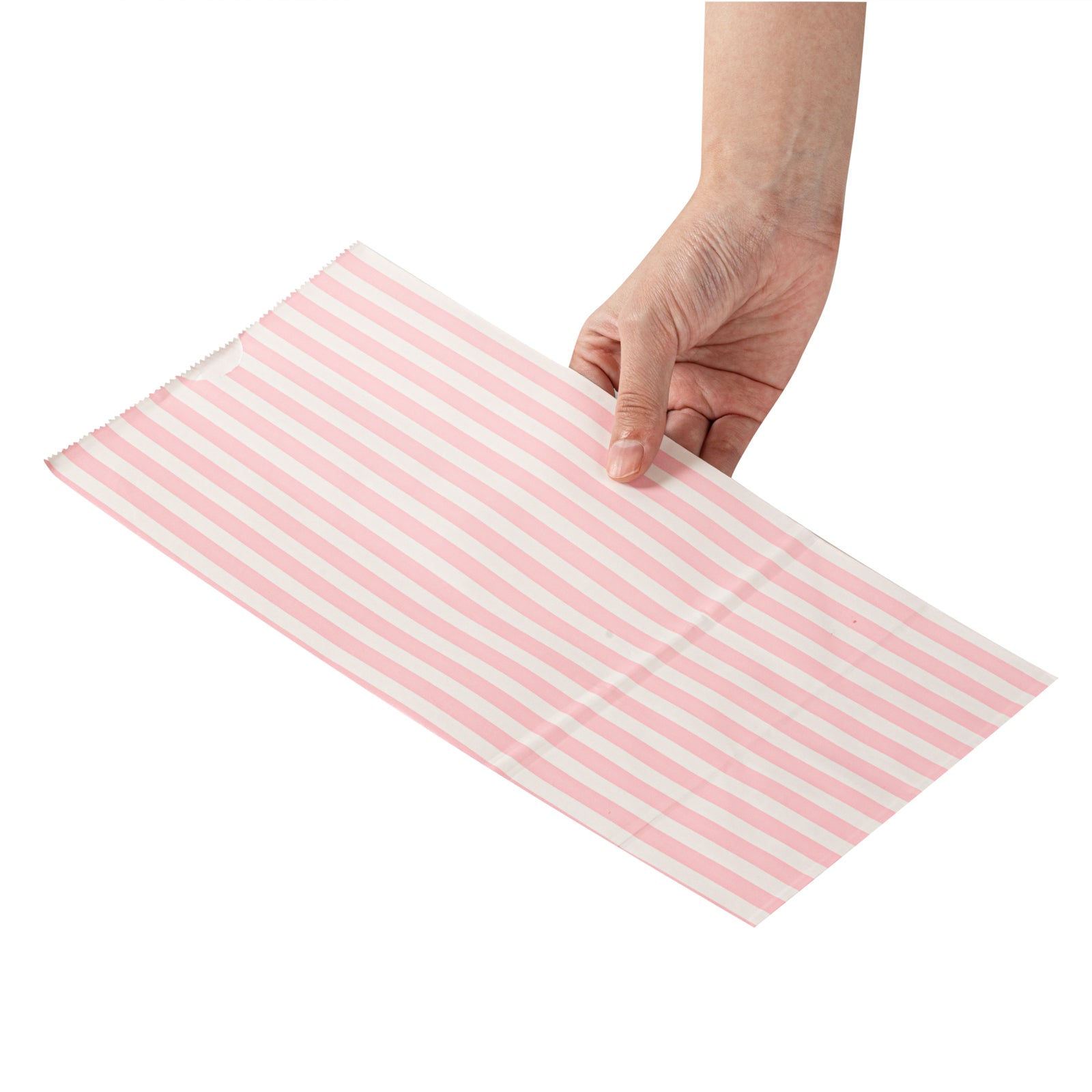 Premium Pink and White Striped Paper Gift Bags - 8 lb Capacity, 6 x 4 x 11.75 Inches - Bulk Pack of 100 - Perfect for Birthday Parties, Baby Showers & Retail Packaging