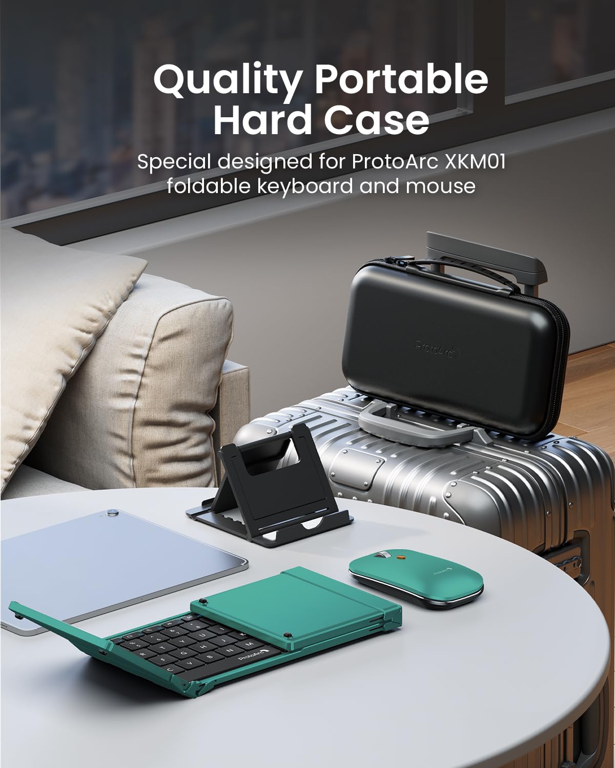 ProtoArc XKM01 Foldable Bluetooth Keyboard and Mouse Combo - Full-Size Portable Wireless Keyboard with 2.4G & Dual Bluetooth for Laptop, iPad, Tablet - Green | Perfect for Business Travel, Remote Work & On-the-Go Productivity