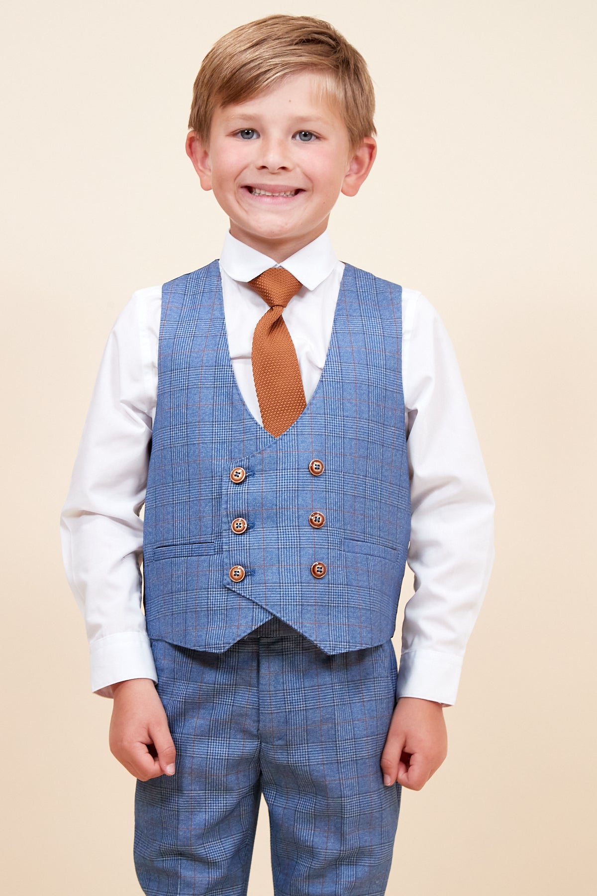 GEORGE Kids' Light Blue Checkered 3-Piece Suit Set - Formal Wear for Boys, Special Occasions & Family Photos
