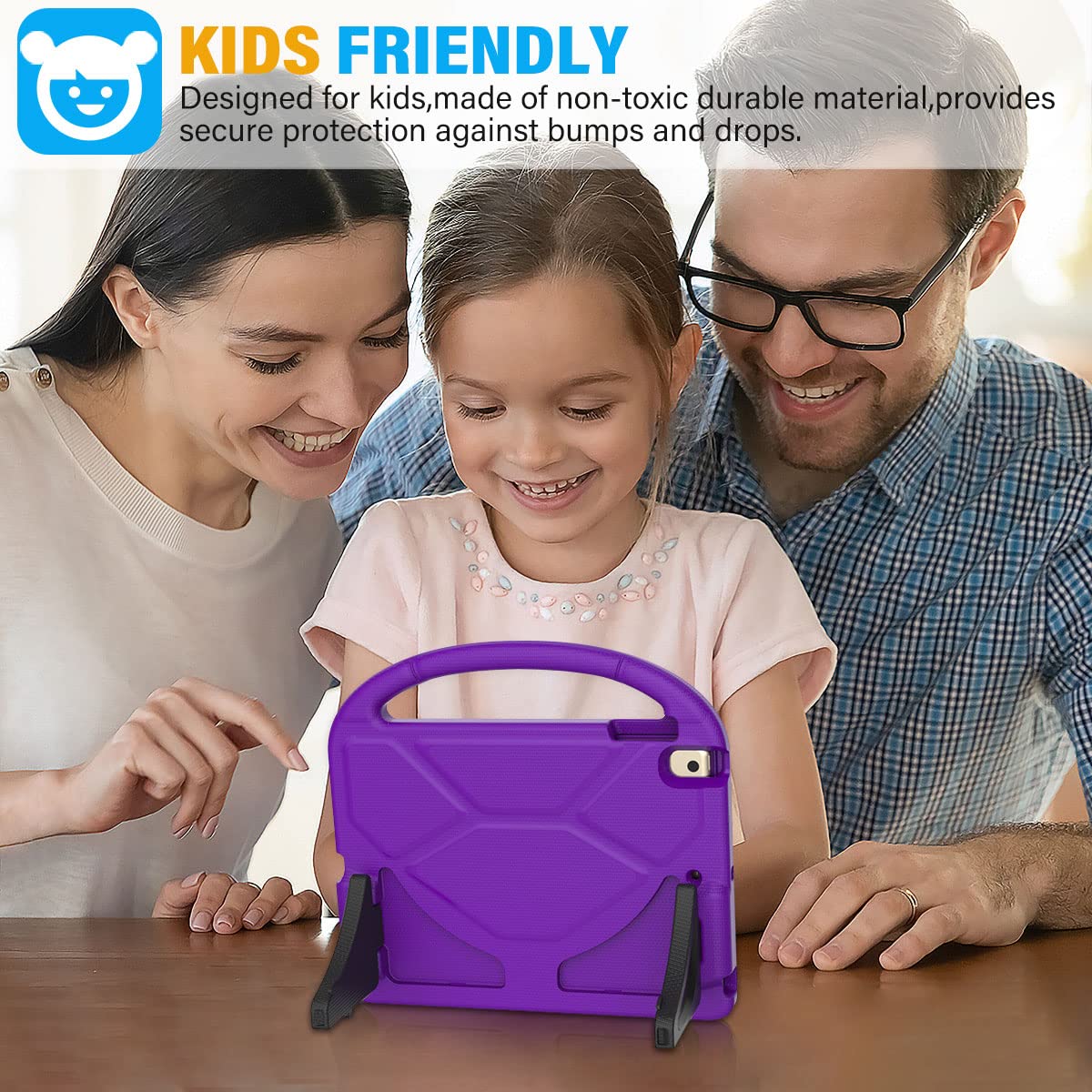 SUPLIK Kids Protective Case for iPad 5th/6th Generation (9.7 inch 2017/2018), iPad Air 1/2 & iPad Pro 9.7 - Shockproof Lightweight Cover with Built-in Handle Stand & Screen Protector - Purple - Perfect for School, Travel & Home Use