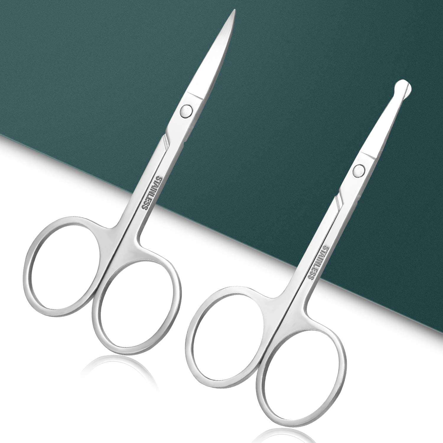 Professional Stainless Steel Eyebrow Scissors & Nose Hair Trimmer Set - Curved & Rounded Safety Scissors for Men, Women, Facial Hair, Eyelashes, Beard Grooming - Perfect for Home, Travel & Salon Use