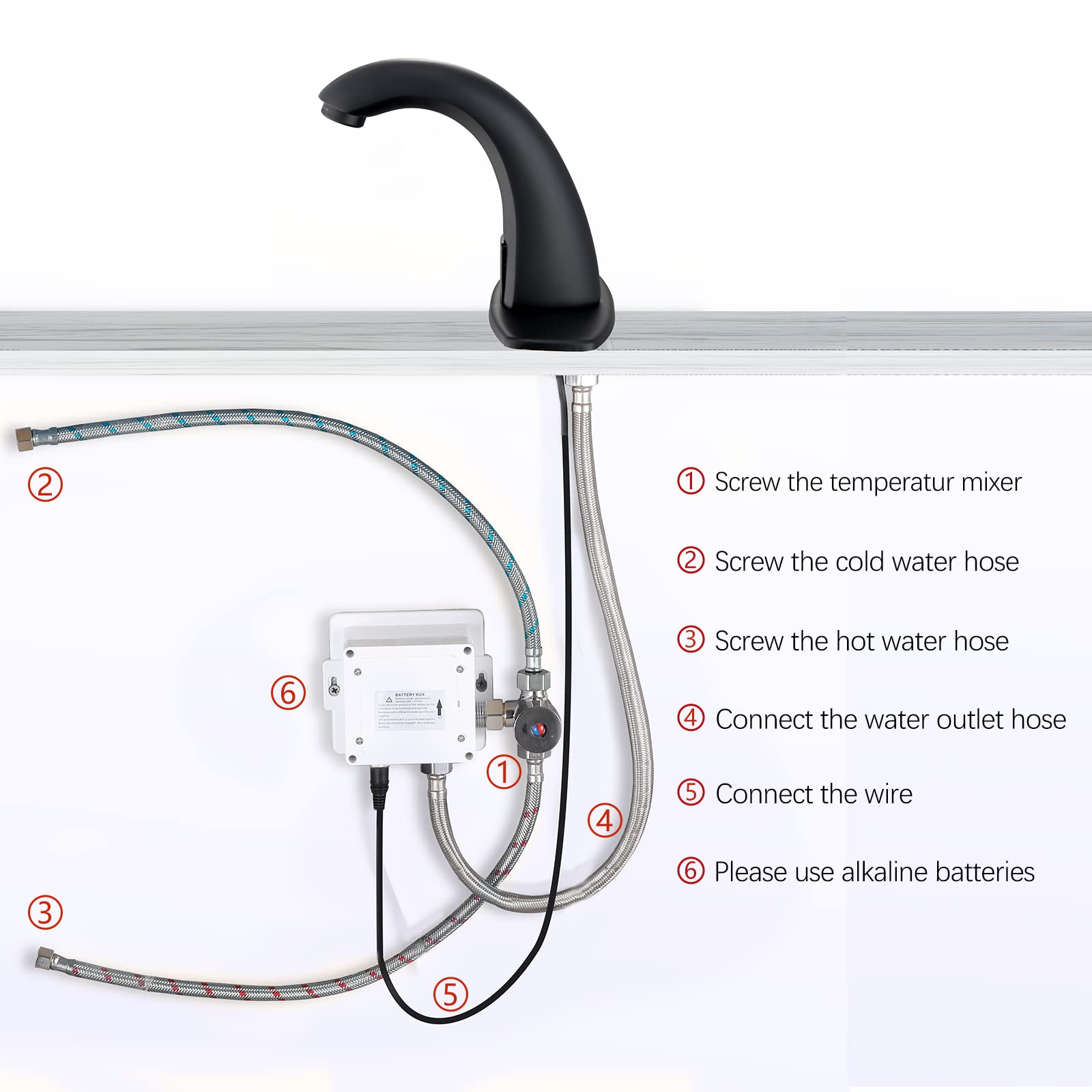 Automatic Sensor Faucet - Touchless Bathroom Sink Faucet with Hole Cover Plate, Matte Black Finish for Modern Homes & Public Restrooms - Water Saving & Hygienic Hands-Free Operation