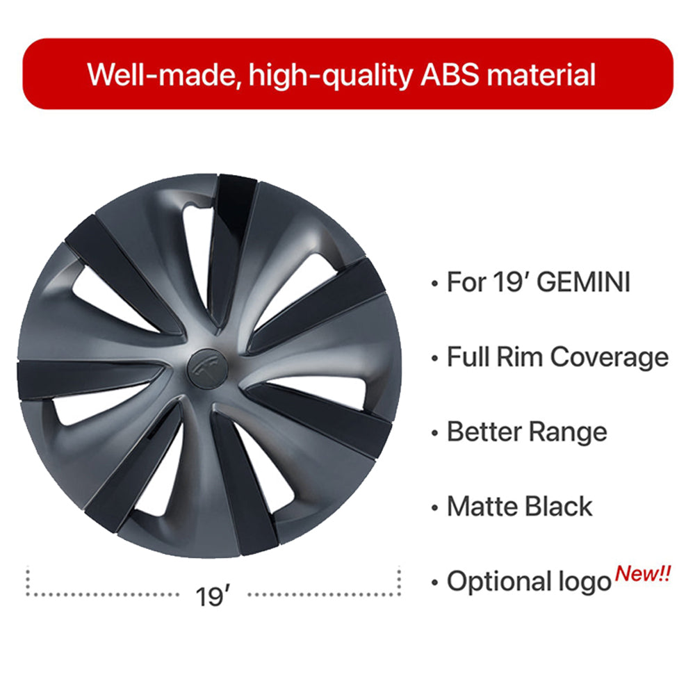 Tesla Model Y 19 Inch Gemini Wheel Covers (4PCS) - Matte Black Sport Style for Model S Version | Enhance Your Tesla's Look for Daily Commute & Road Trips