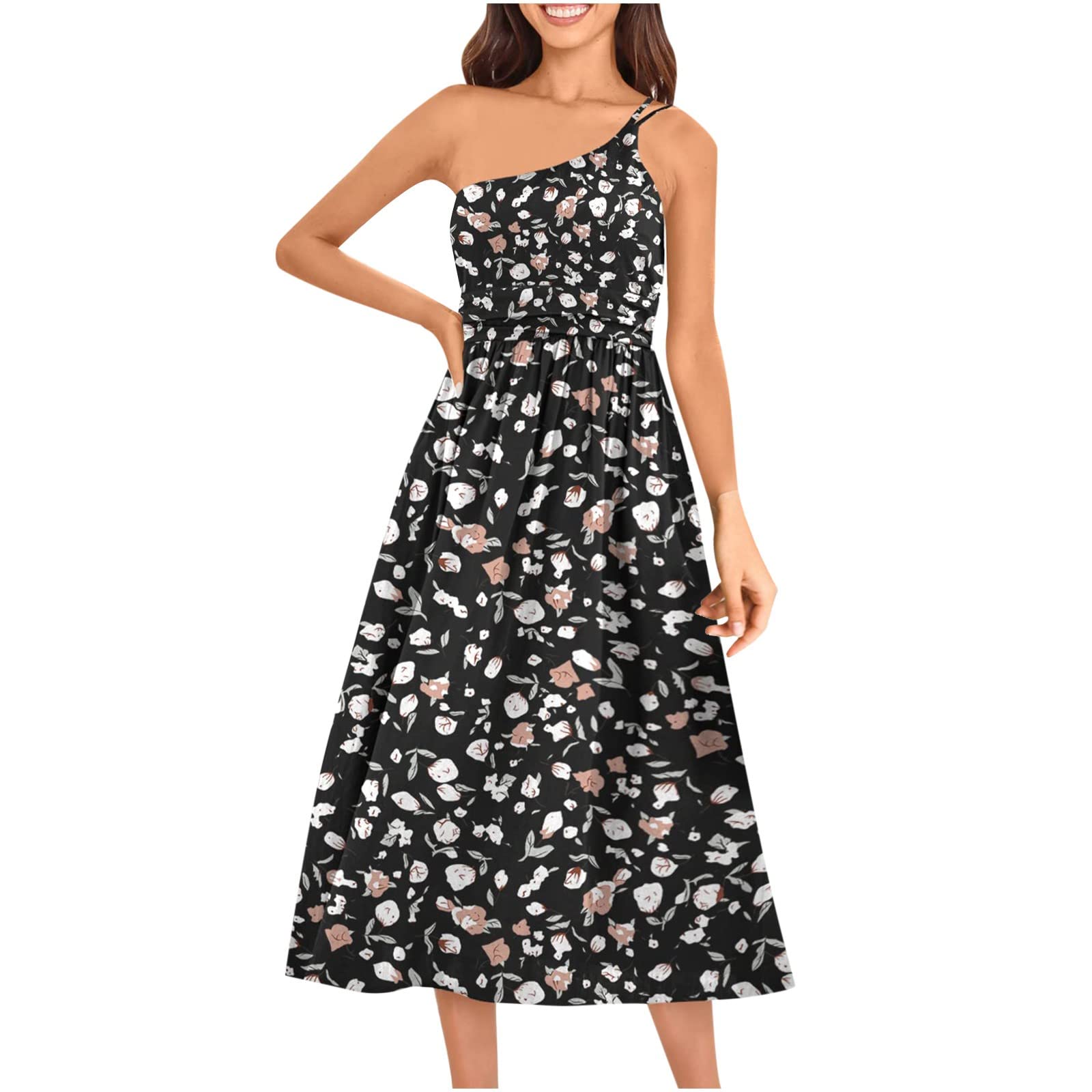 SARGEIST Women's Summer V-Neck T-Shirt Dress - Flowy Black Casual Long Sleeve Dress with Sexy Print, Off Shoulder Knee Length for Prom, Beach, Party & Daily Wear (Size S, White)