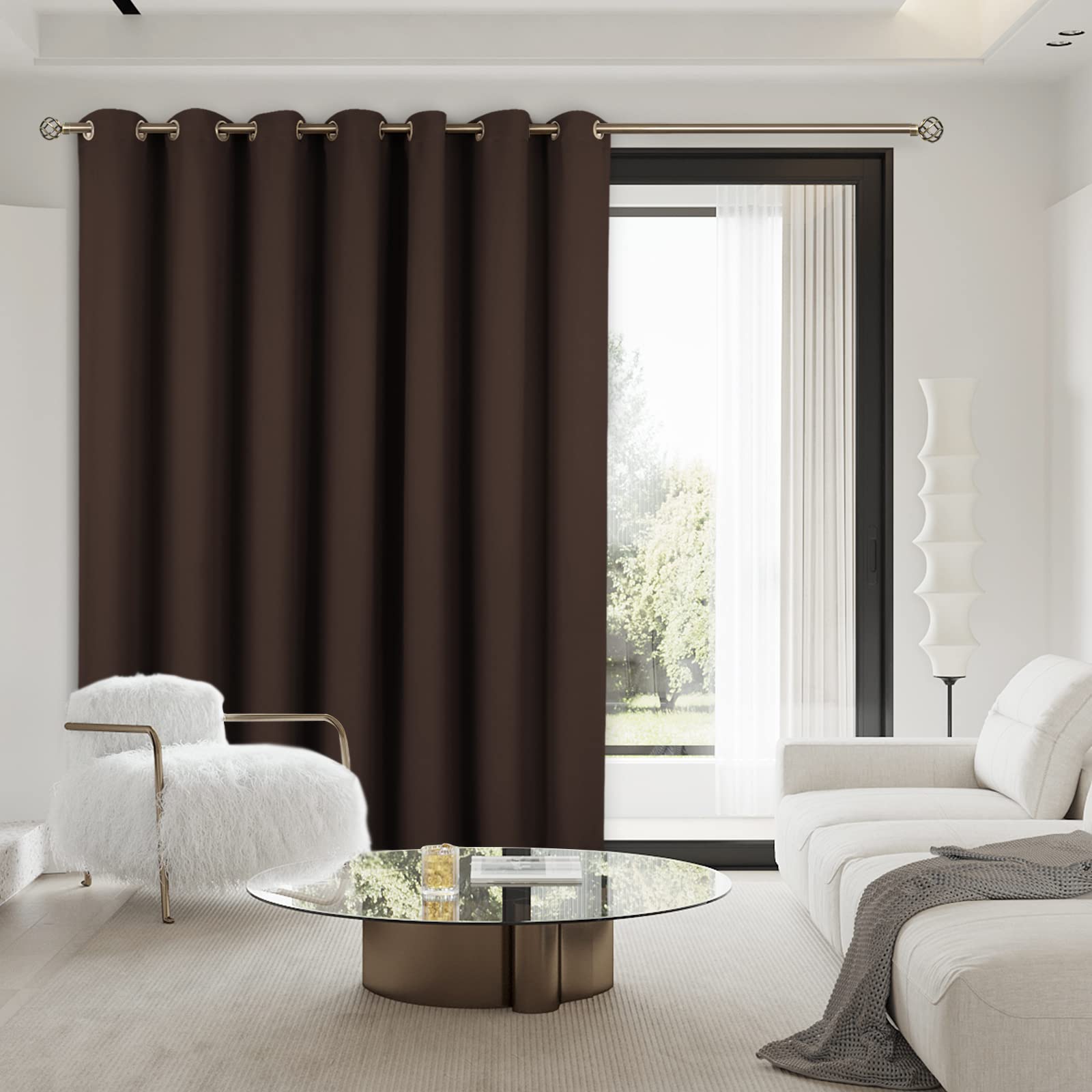BGment Blackout Curtains for Sliding Glass Doors - 120 Inch Extra Long Room Darkening Curtains for Living Room, Bedroom & Office - Thermal Insulated Privacy Drapes for Doorways & Windows - Brown (1 Panel, 100