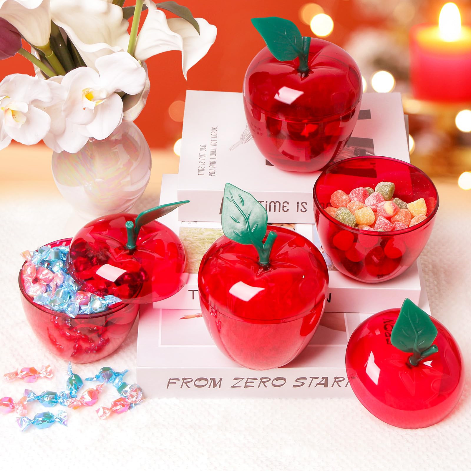 Farochy Large Red Apple Shaped Plastic Container - 4 Pack | Candy Storage, Teacher Appreciation Gift, Back to School Supplies | Perfect for Classroom Treats, Party Favors & Holiday Decorations