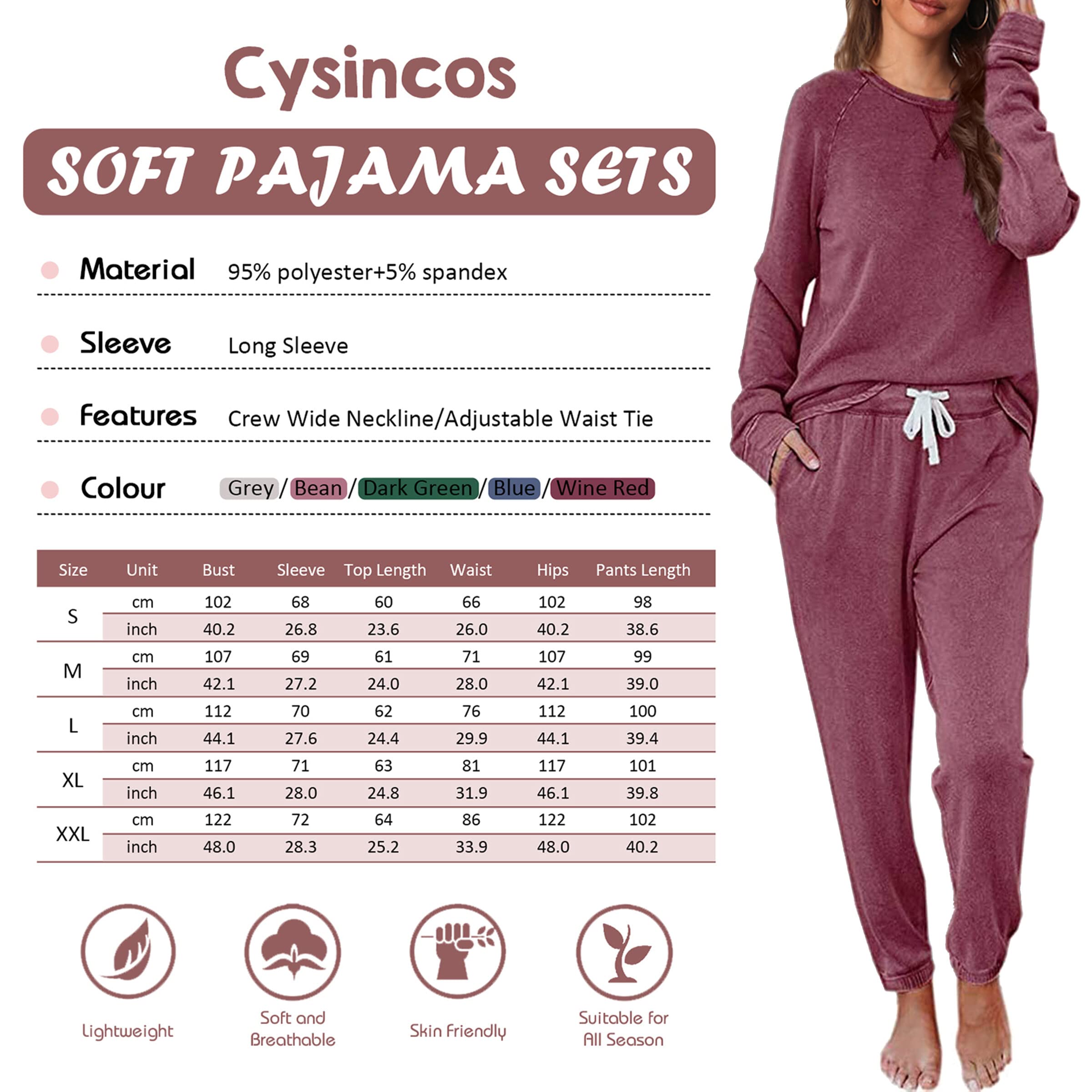 Cysincos Women's 2-Piece Sweatsuit Set - Long Sleeve Pullover & Drawstring Jogger Pants - Soft Loungewear for Yoga, Running, Gym, and Home Relaxation
