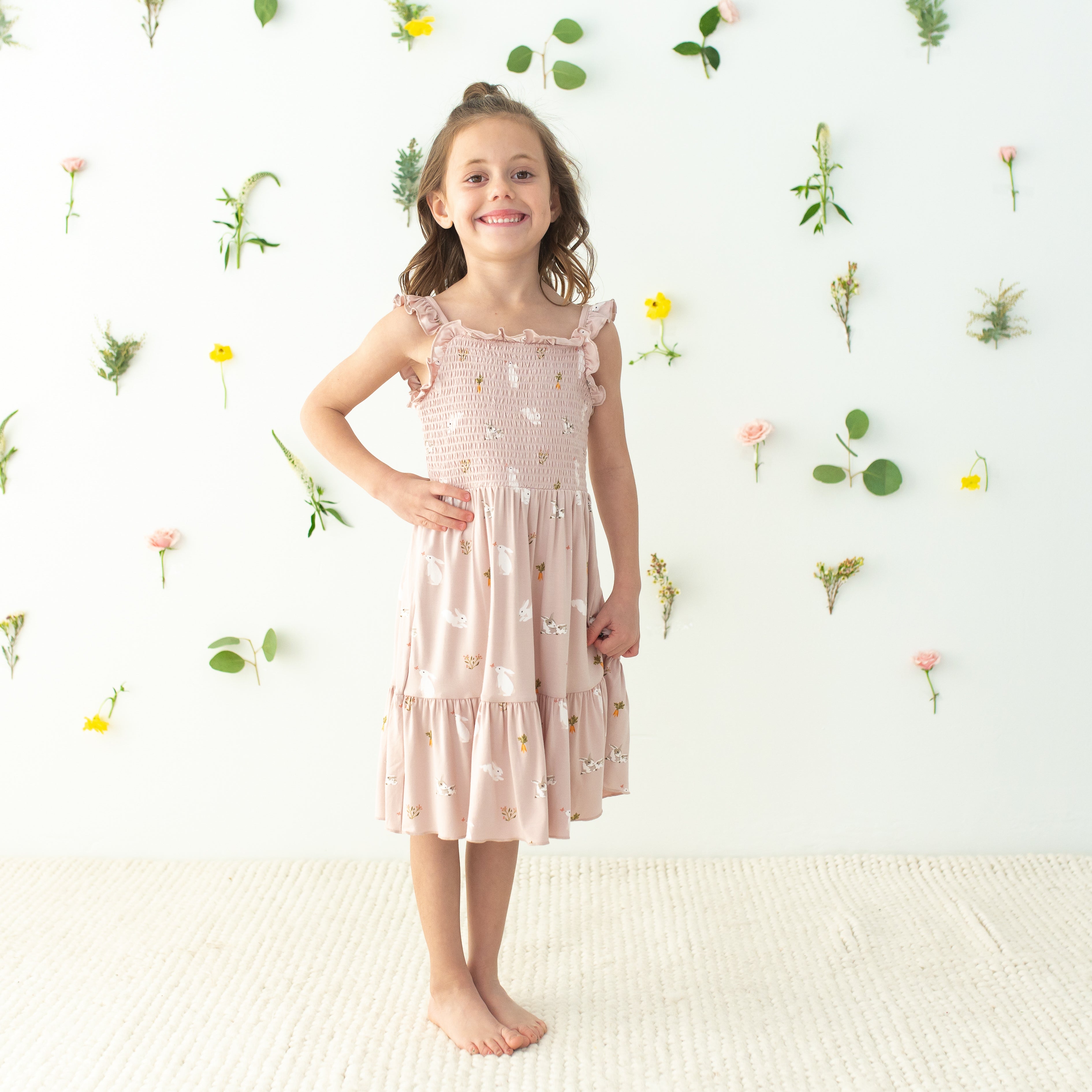 Blush Pink Smocked Dress for Women - Elegant Floral Embroidery & Comfortable Fit - Perfect for Weddings, Parties & Summer Outings