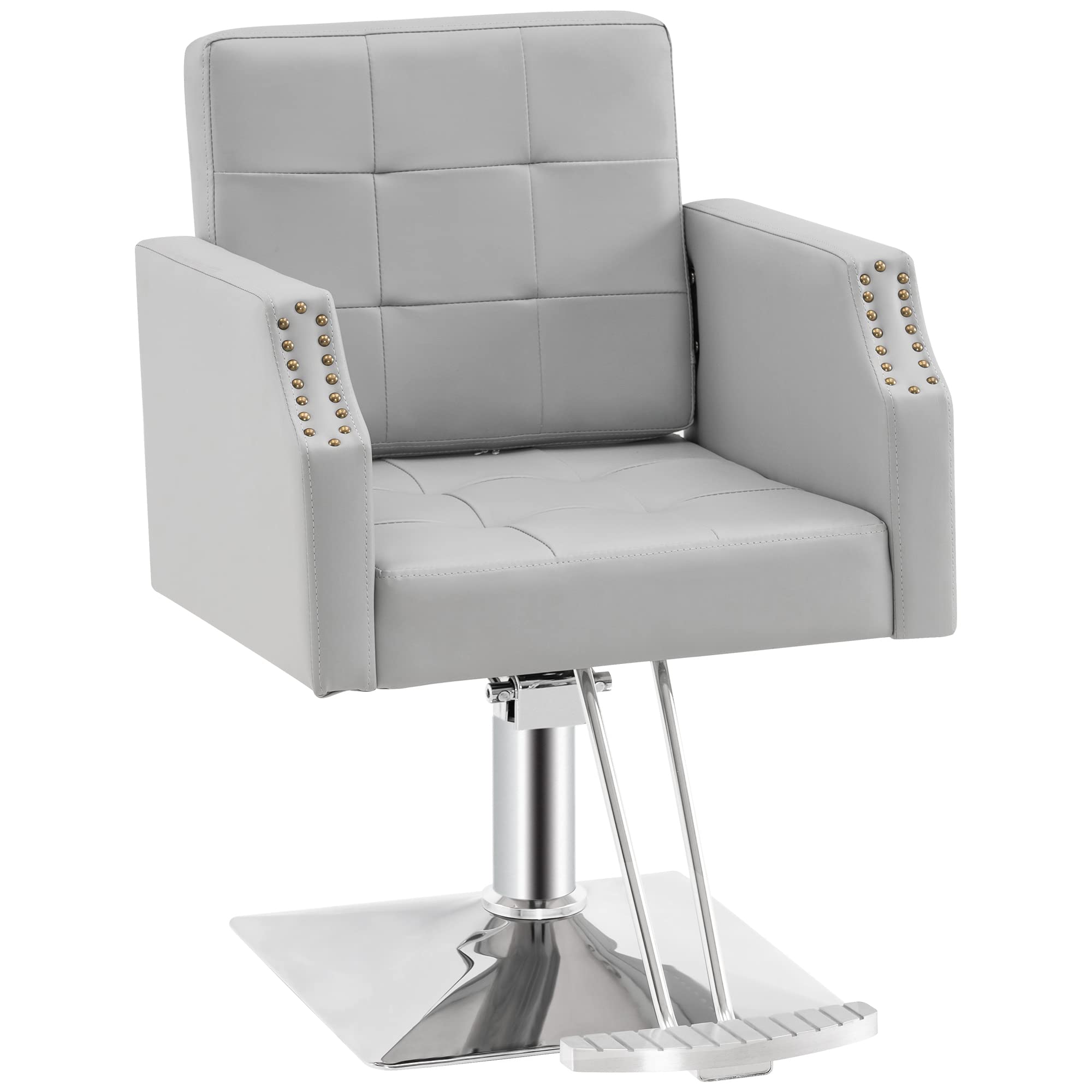 BarberPub Classic Hydraulic Salon Chair for Hair Stylists - Professional Barber Styling Chair with Adjustable Height, Grey - Perfect for Hair Salons, Barber Shops & Home Beauty Stations