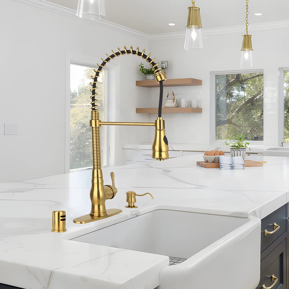 Akicon One-Handle Pull-Down Kitchen Faucet with Pre-Rinse Sprayer - High Arc Spring Spout for Modern Sink, Perfect for Washing Dishes, Filling Pots & Daily Kitchen Tasks