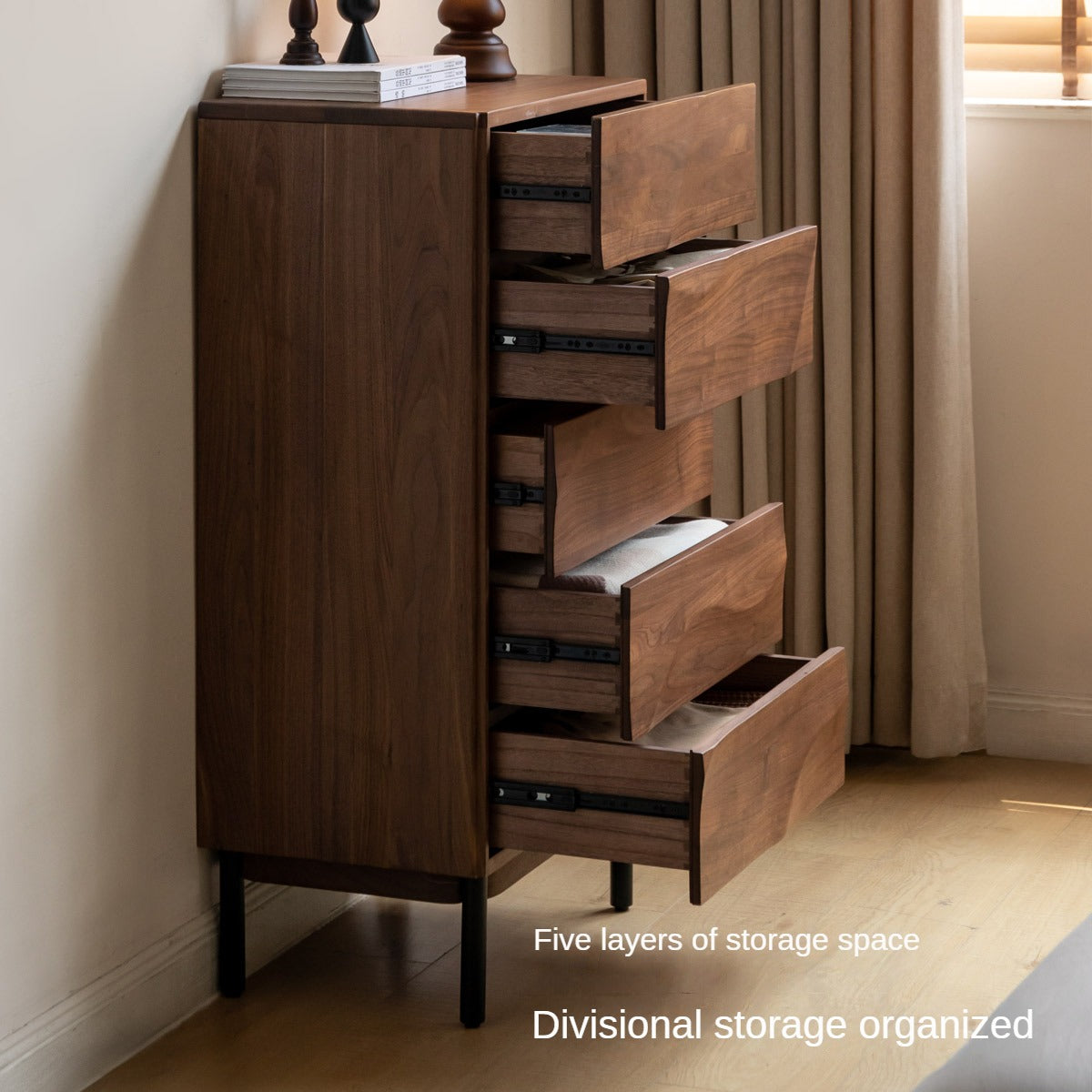 Black Walnut Solid Wood Wave Nightstand - Modern Bedroom Side Table with Drawer for Storage | Perfect for Bedside, Living Room, or Office Use