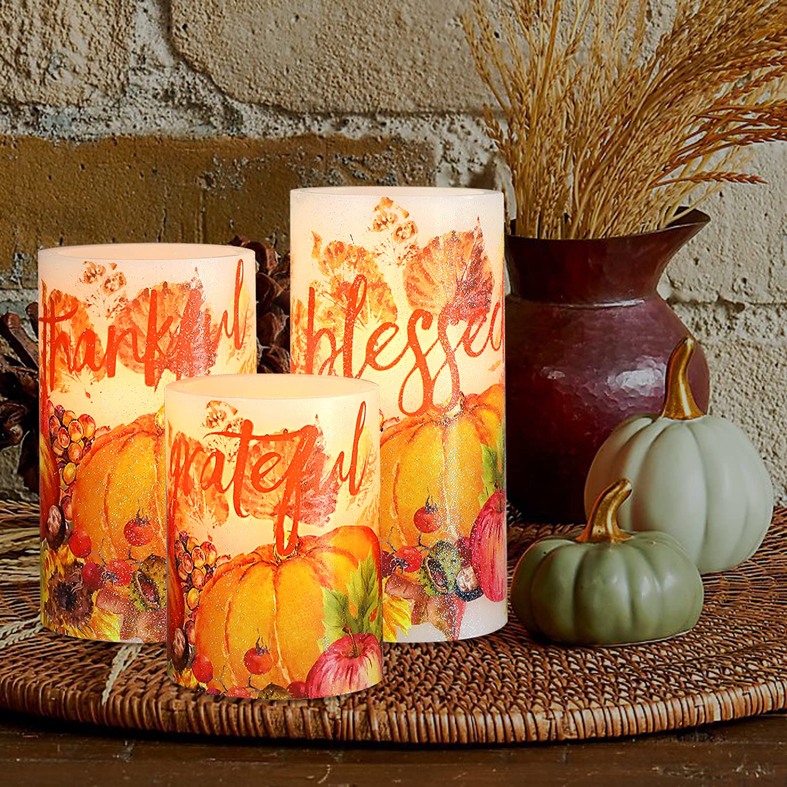 Flameless LED Candles with Remote - Fall Decor for Thanksgiving & Halloween