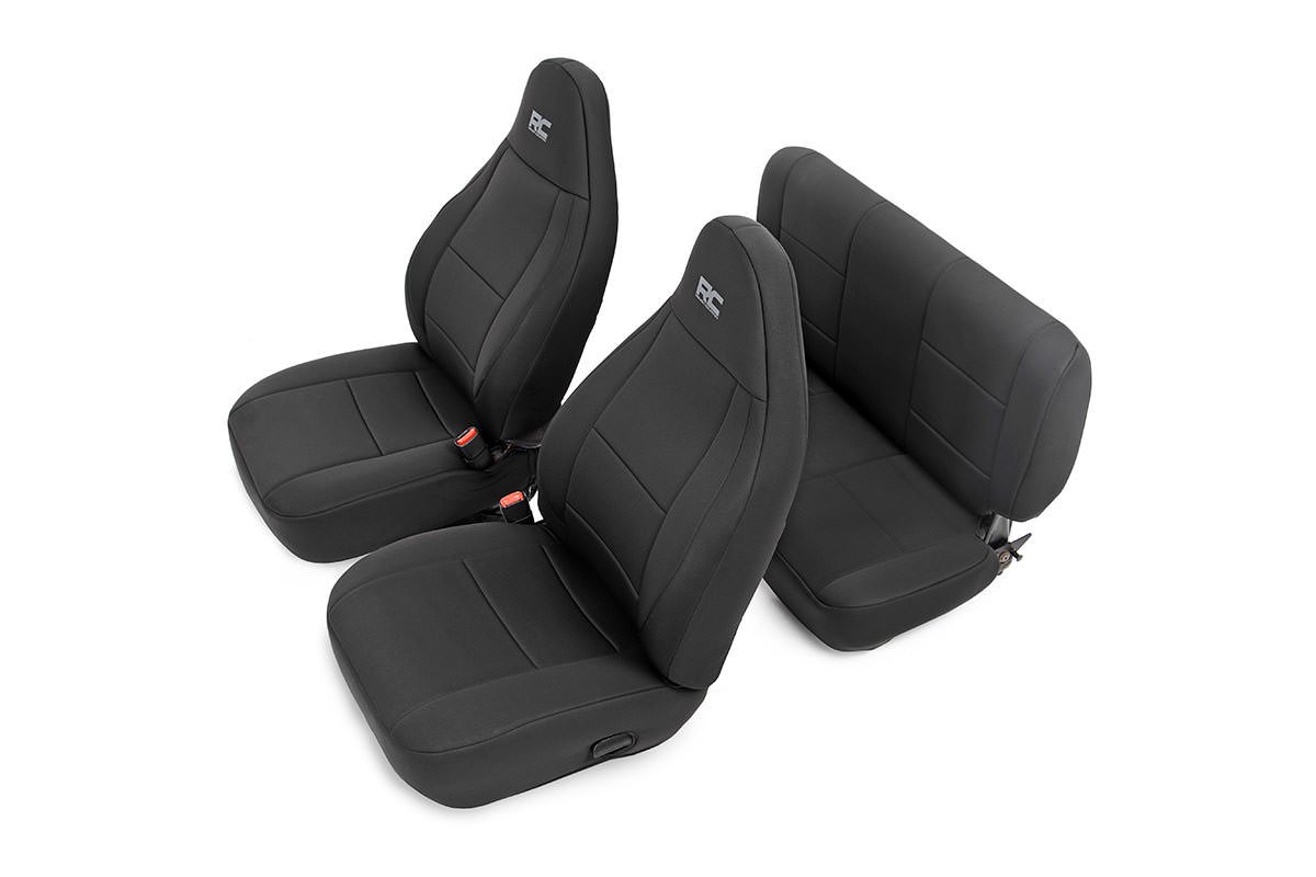 Rough Country Neoprene Seat Covers for Jeep Wrangler TJ (2003-2006) & Unlimited (2004-2006) - Waterproof, UV Resistant, Foam Padded Front & Rear Seat Protectors - Perfect for Off-Roading, Camping & Outdoor Adventures