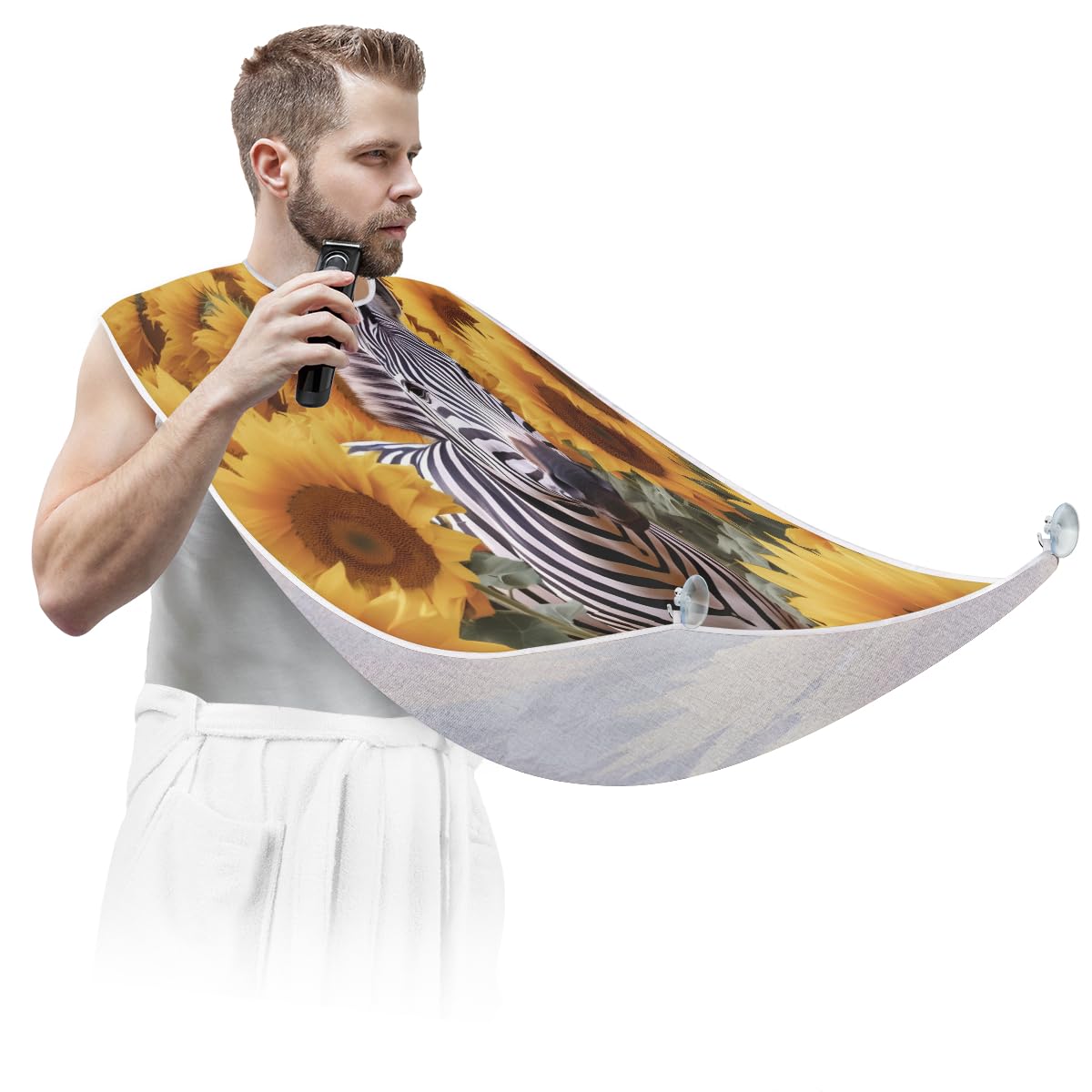 Sunflower Zebra Animal Beard Shaving Bib for Men & Women - Waterproof Hair Dye Apron, Barber Cape for Haircut & Beard Trimming - Perfect for Home Grooming, Salon Use & Sink Hair Cleanup