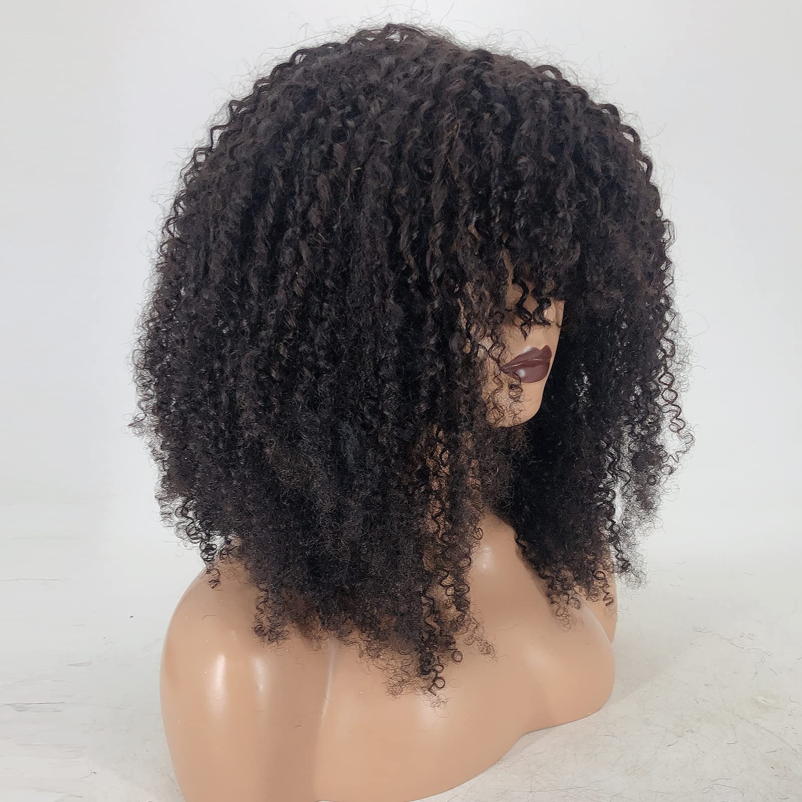 Zigzag Afro Kinky Curly Human Hair Wig with Bangs - 20 Inch Short Machine Made Scalp Top Wig 250% Density for Black Women | Perfect for Daily Wear, Cosplay & Special Occasions