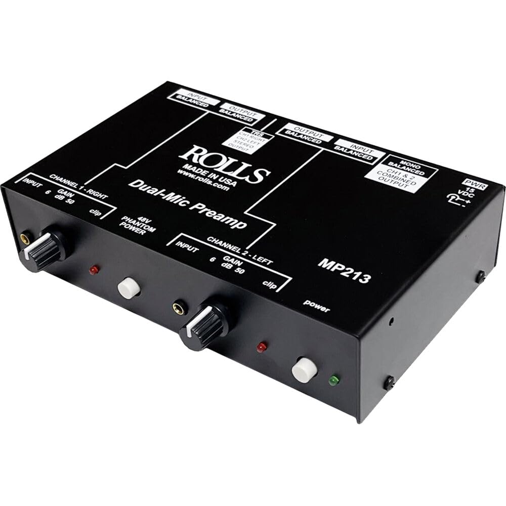 Rolls MP213 Professional 2-Channel Microphone Preamp for Studio Recording & Live Performances - Perfect for Podcasting, Voice Overs & Music Production