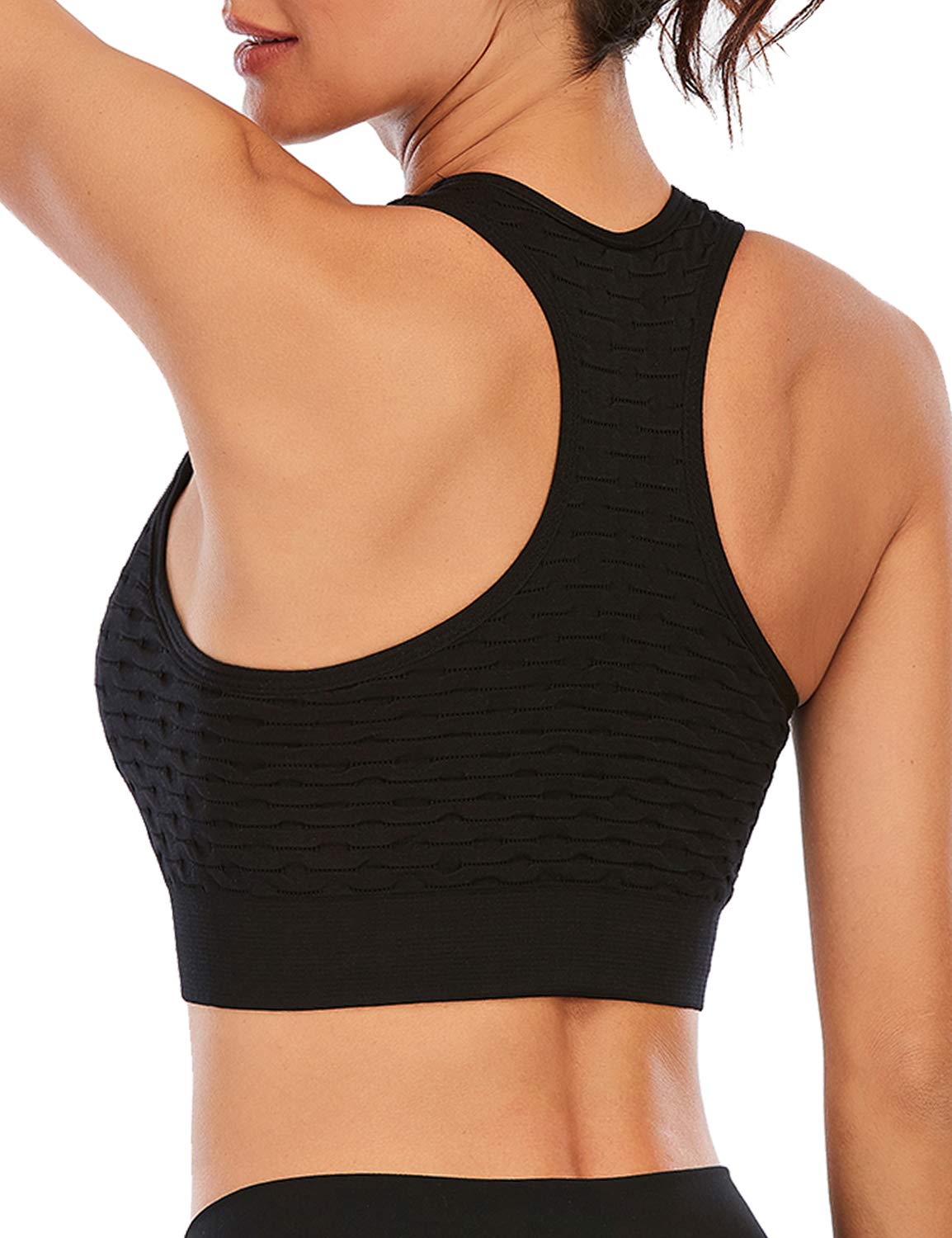 1 or 2 Packs Women's Racerback Sports Bras - Lace Front, Adjustable Cross Straps & Side Buckle - Padded Yoga Bra for Workout & Gym - Perfect for Running, Yoga & Fitness Activities
