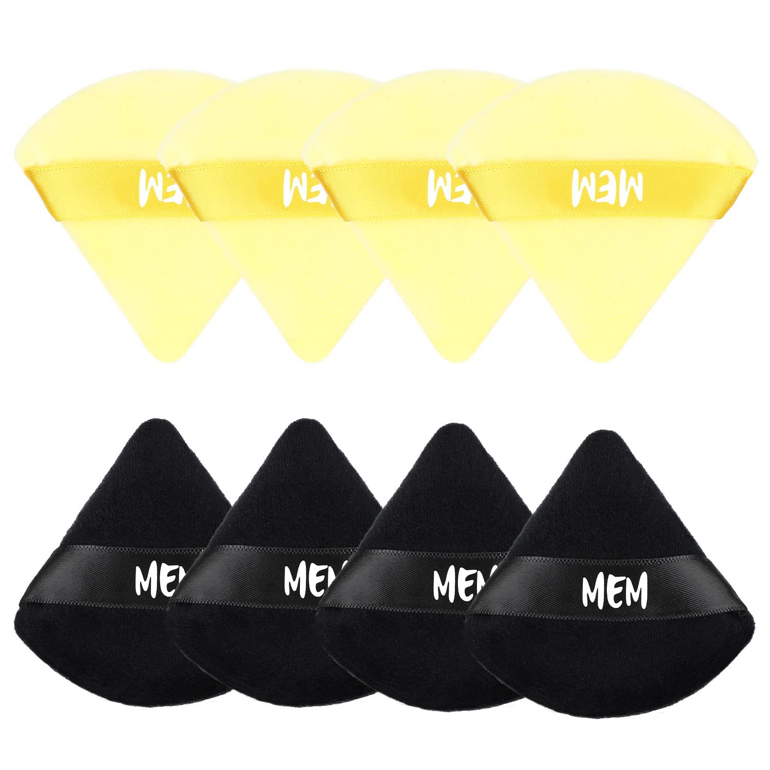 8 Pcs MEM Triangle Powder Puff - Soft Velour Makeup Sponge for Loose & Pressed Powder Application | Wet & Dry Use | Skin-Friendly Beauty Blender with Satin Ribbon | Perfect for On-the-Go Touchups & Professional Makeup Application