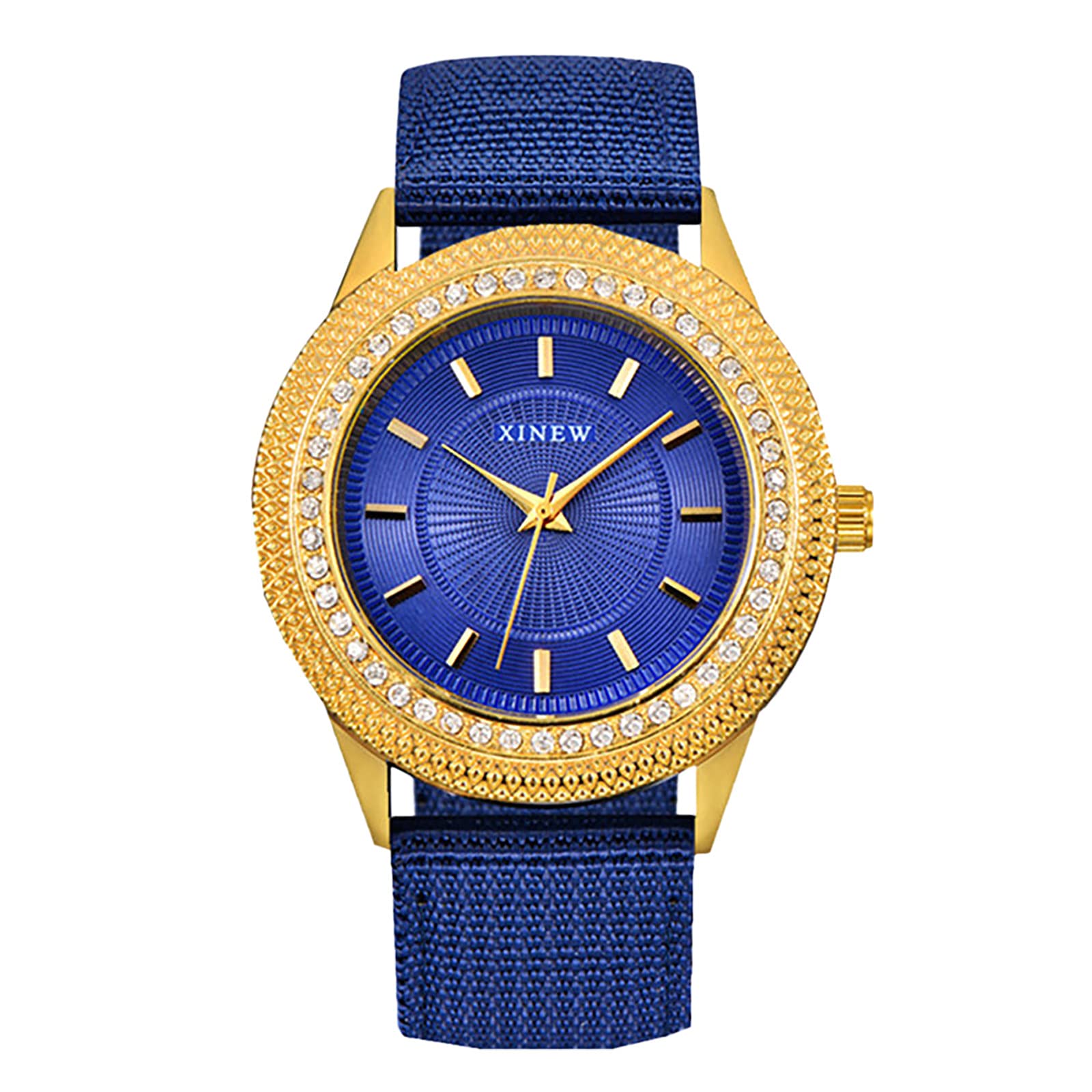 Luxury Diamond Men's Watch with Nylon Strap - Dual Time Display, Fashionable & Elegant Gift for Men - Perfect for Business, Casual Wear & Special Occasions