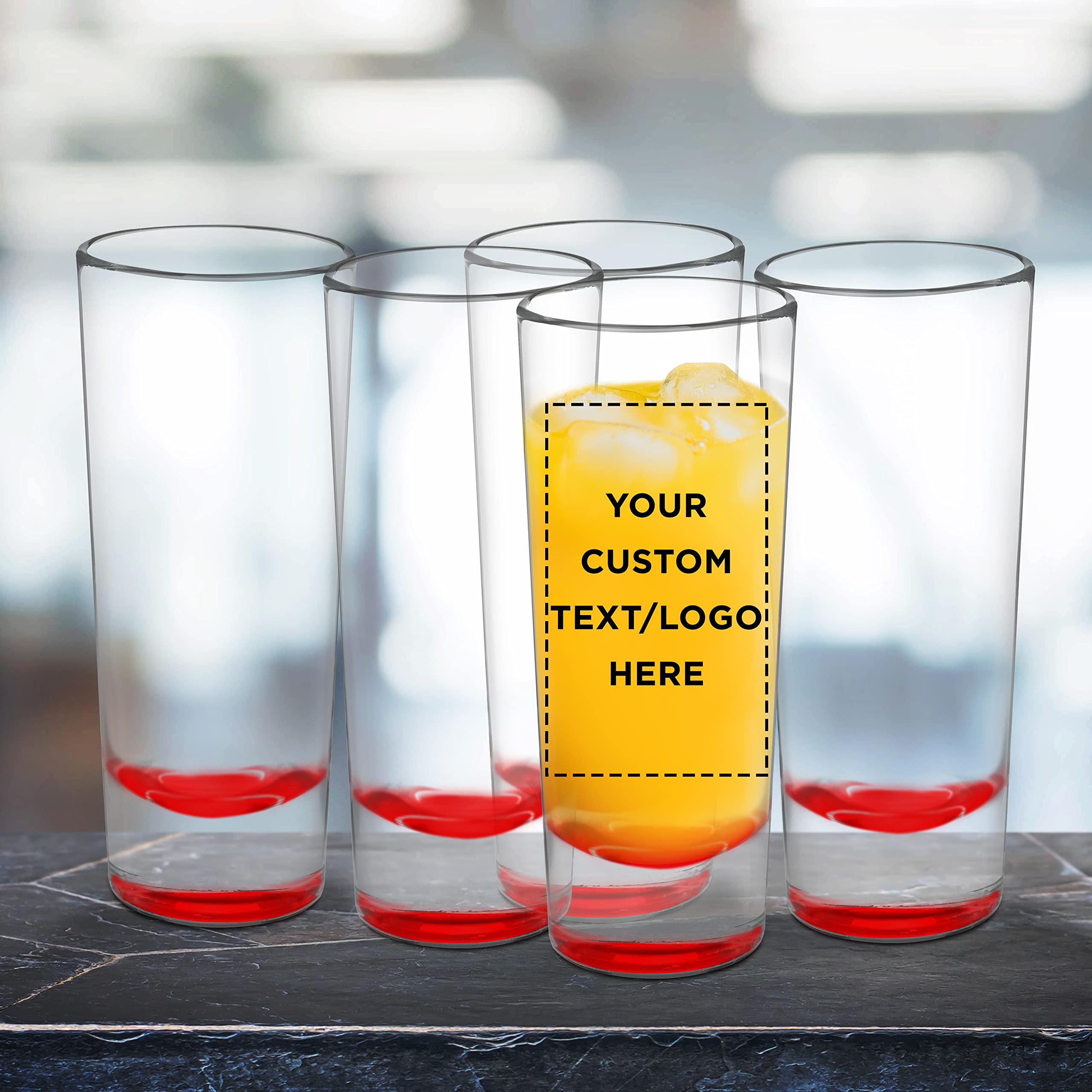 Custom 2 oz Cordial Shot Glasses Set of 50 - Personalized Bulk Pack for Parties, Weddings & Events - Durable Red Glassware for Bars, Restaurants & Home Entertaining