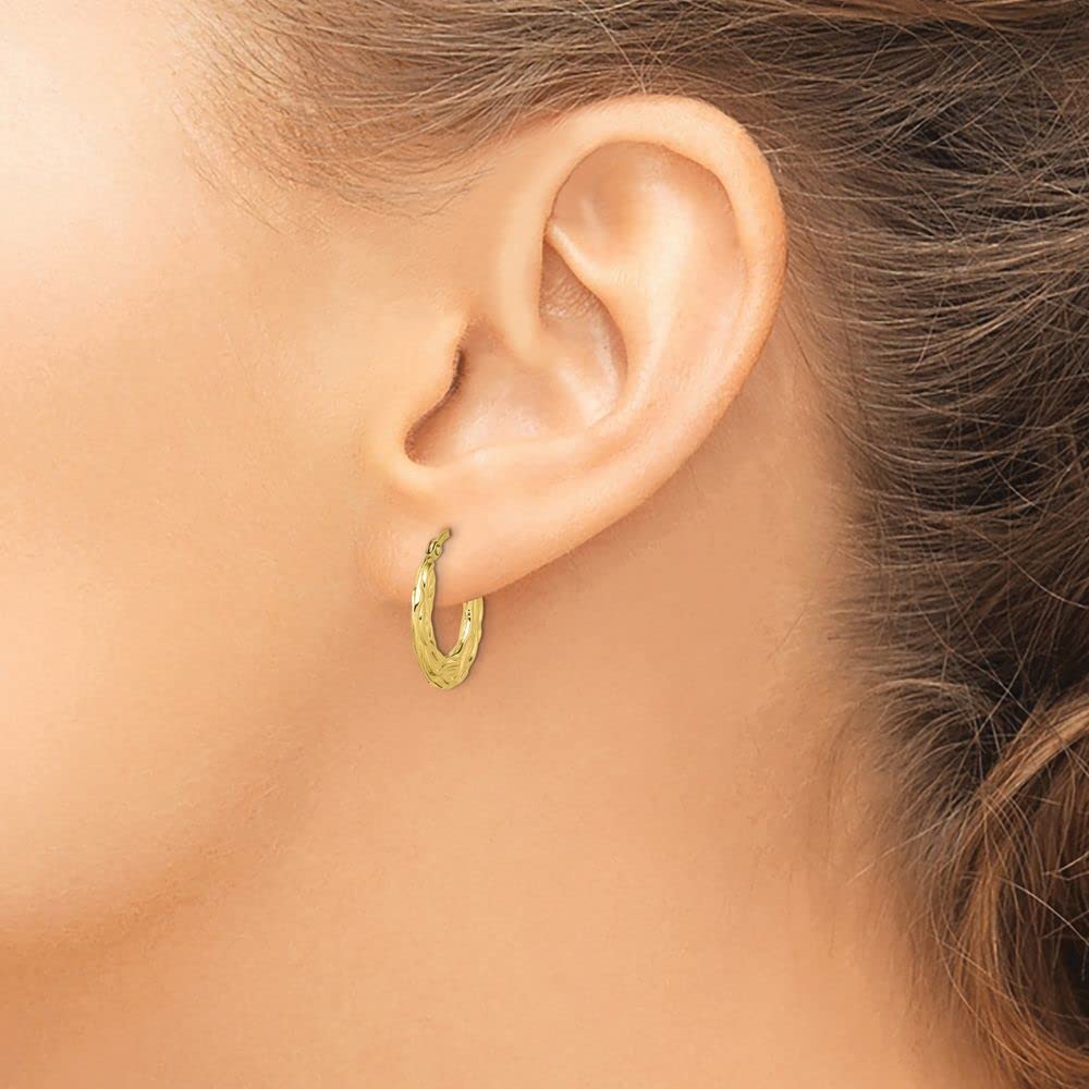 10K Yellow Gold Puffed Shrimp Hoop Earrings - 18mm x 17mm Elegant Patterned Design for Women | Perfect for Parties, Weddings & Everyday Wear