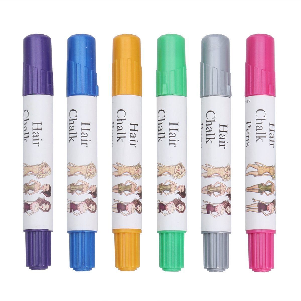 Lurrose 6 Pack Non-Toxic Temporary Hair Chalk Set - Mixable Color Hair Dye Pens for Teens & Kids | Perfect for Parties, Halloween, Cosplay & Festivals