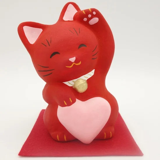 Authentic Japanese Maneki Neko Lucky Cat Figurine - Nagahama Doll Red Beckoning Cat for Good Fortune | Perfect for Home Decor, Office Feng Shui & Gift Giving