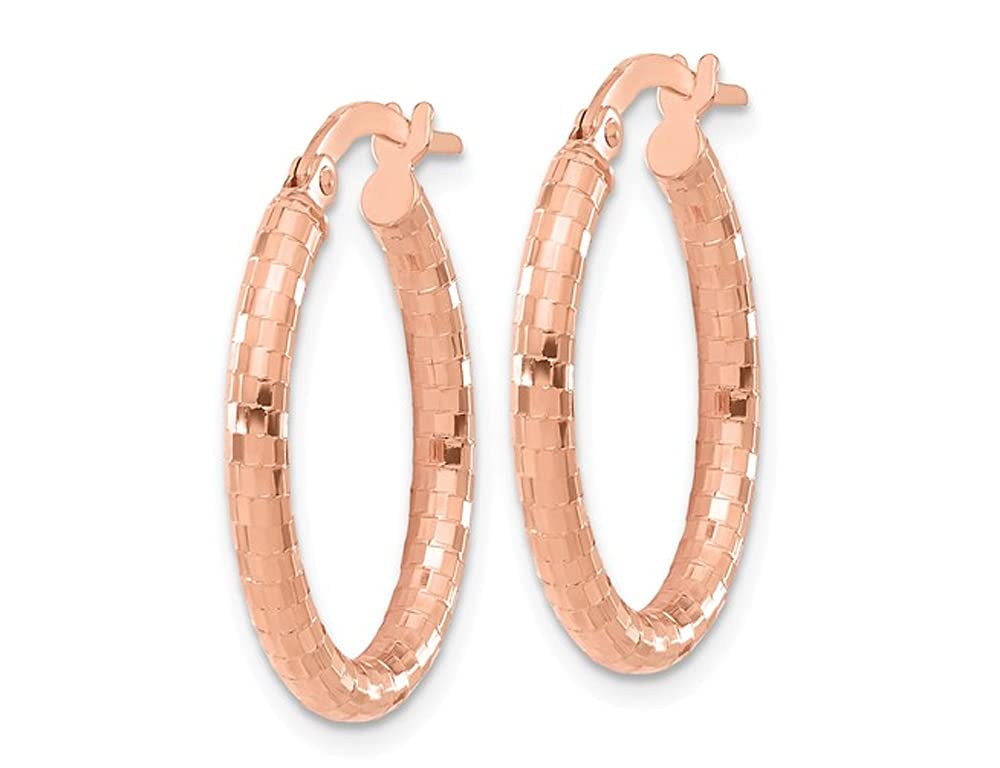 14K Rose Pink Gold Textured Oval Hoop Earrings - 2.25mm Thick Dainty Huggie Earrings for Women | Perfect for Everyday Wear, Date Nights & Special Occasions